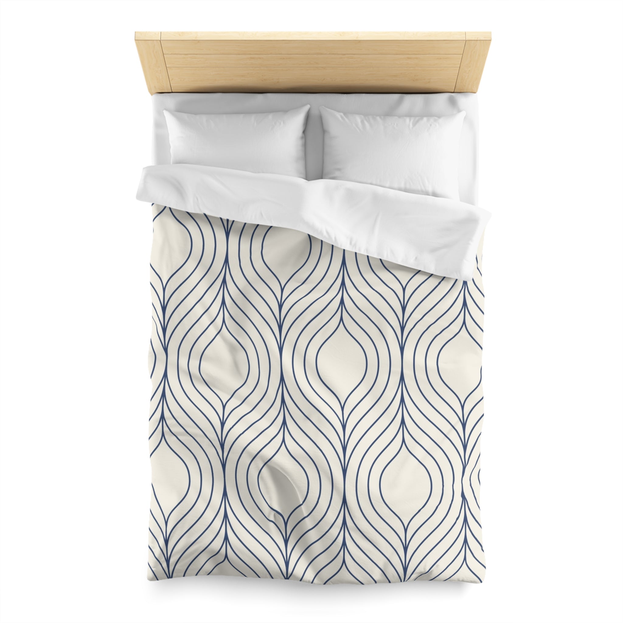 Art Deco Duvet Cover | Cream, Navy Blue Bedding Blanket Cover | Bedroom Decor