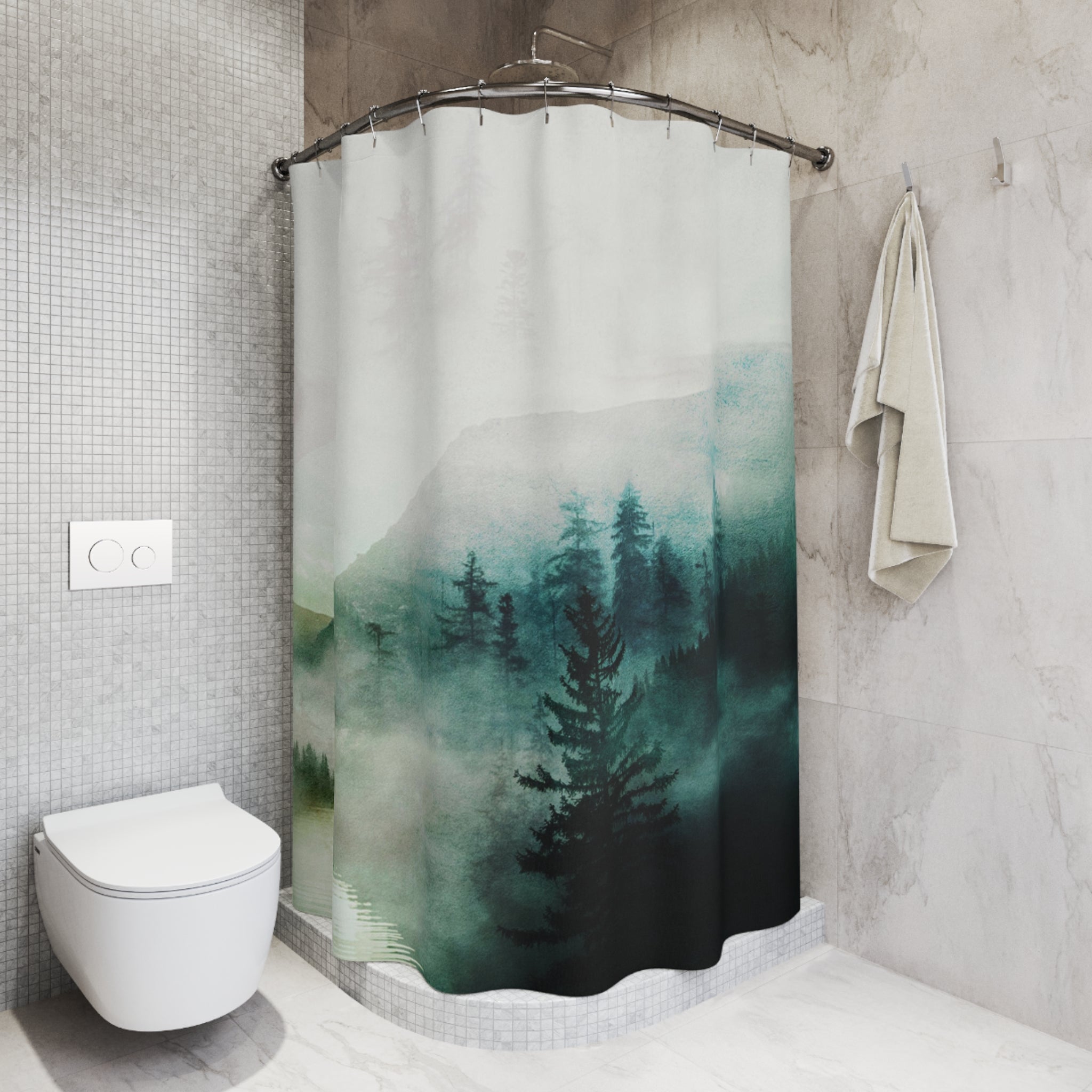 Boho Shower Curtain | Abstract Nature, Teal Sage Green Pine