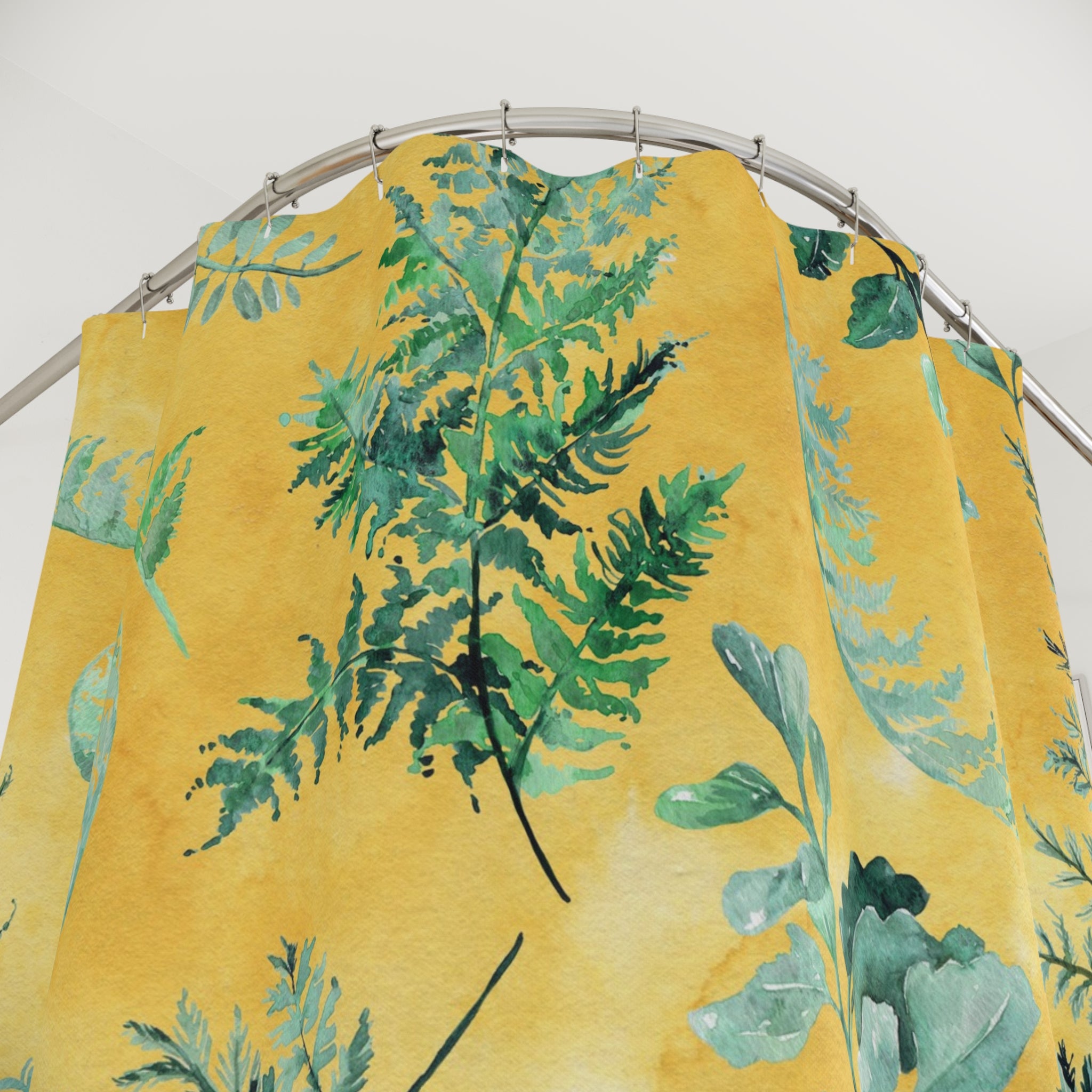Boho Shower Curtain | Yellow Green, Herbal Leaves Watercolor