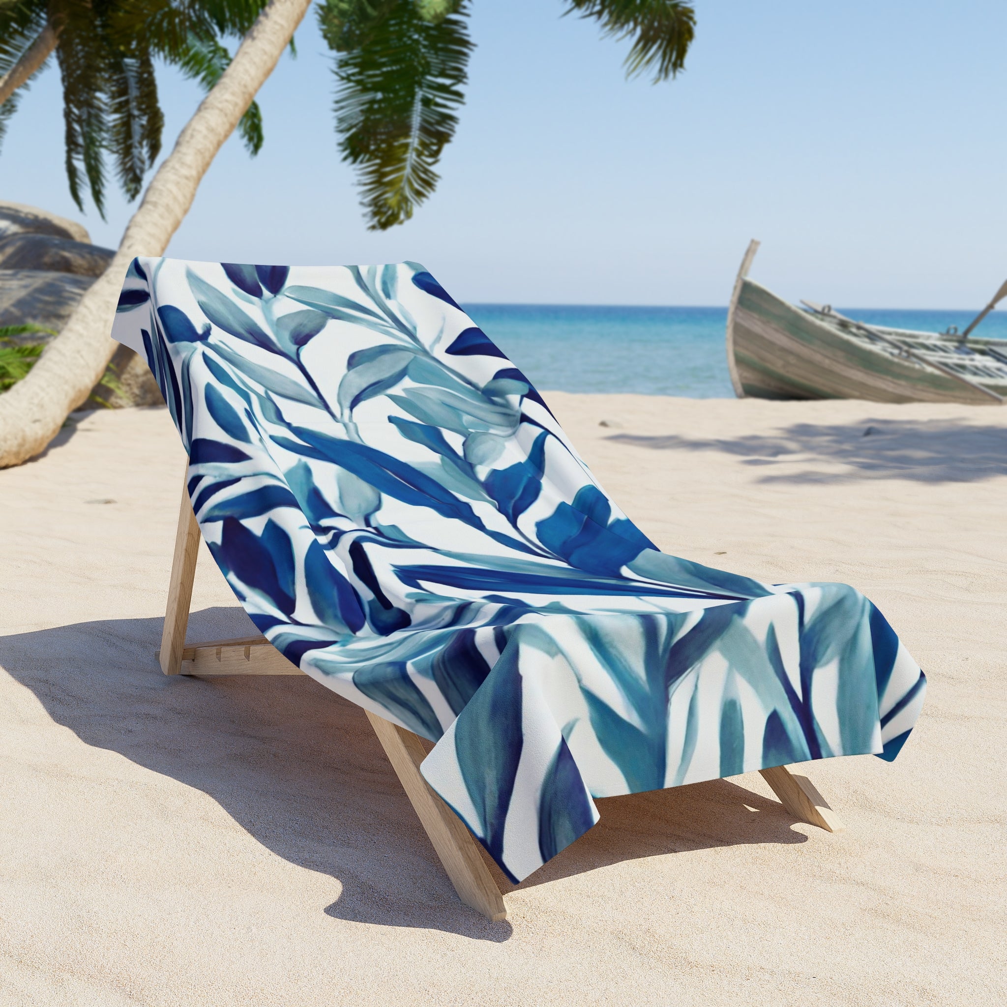 Bath Towel | Floral Indigo Navy Teal Blue Leaves