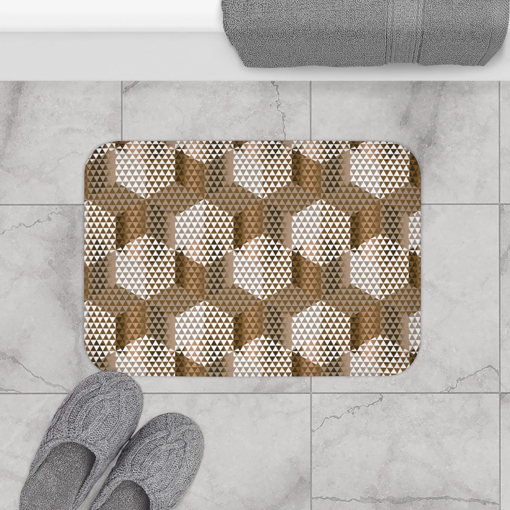 Art Deco Bath Mat | Taupe Geometric Kitchen Mat