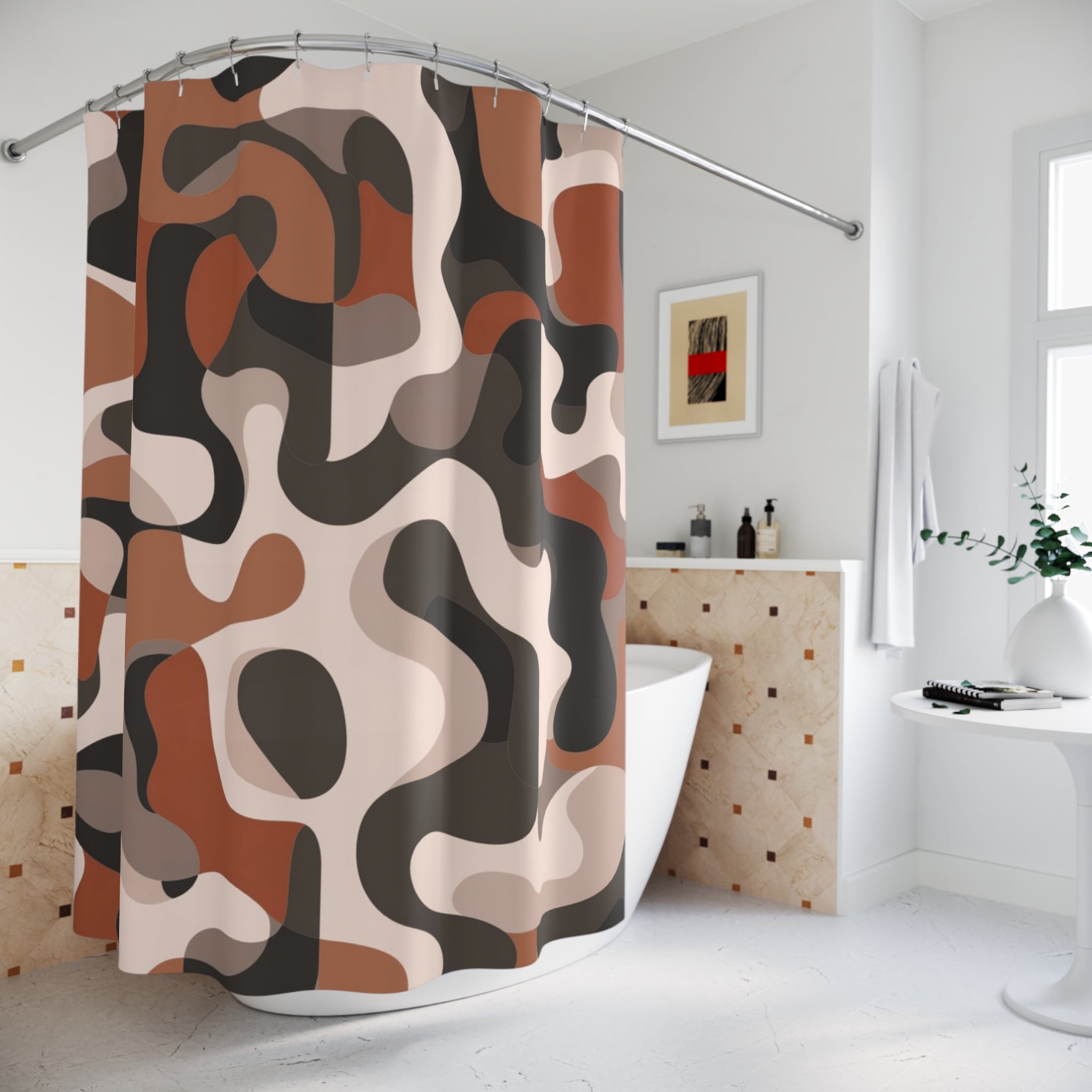 Abstract Shower Curtain | Camouflage Blush Black, Rust Taupe