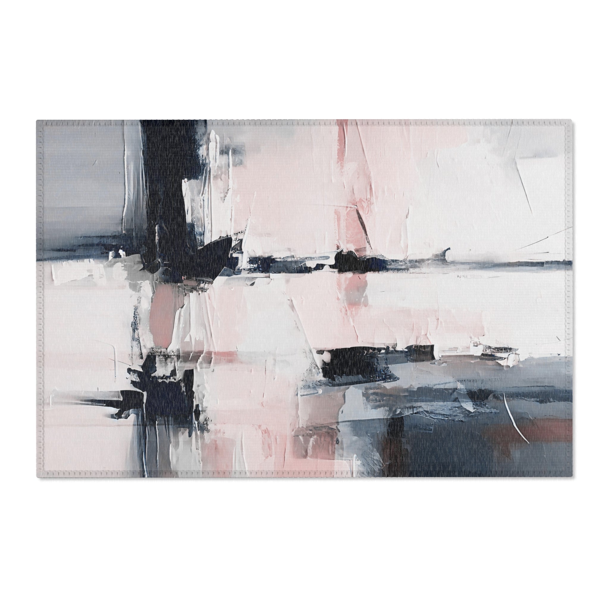 Rustic Abstract Area Rug | Black Grey, Blush Pink White