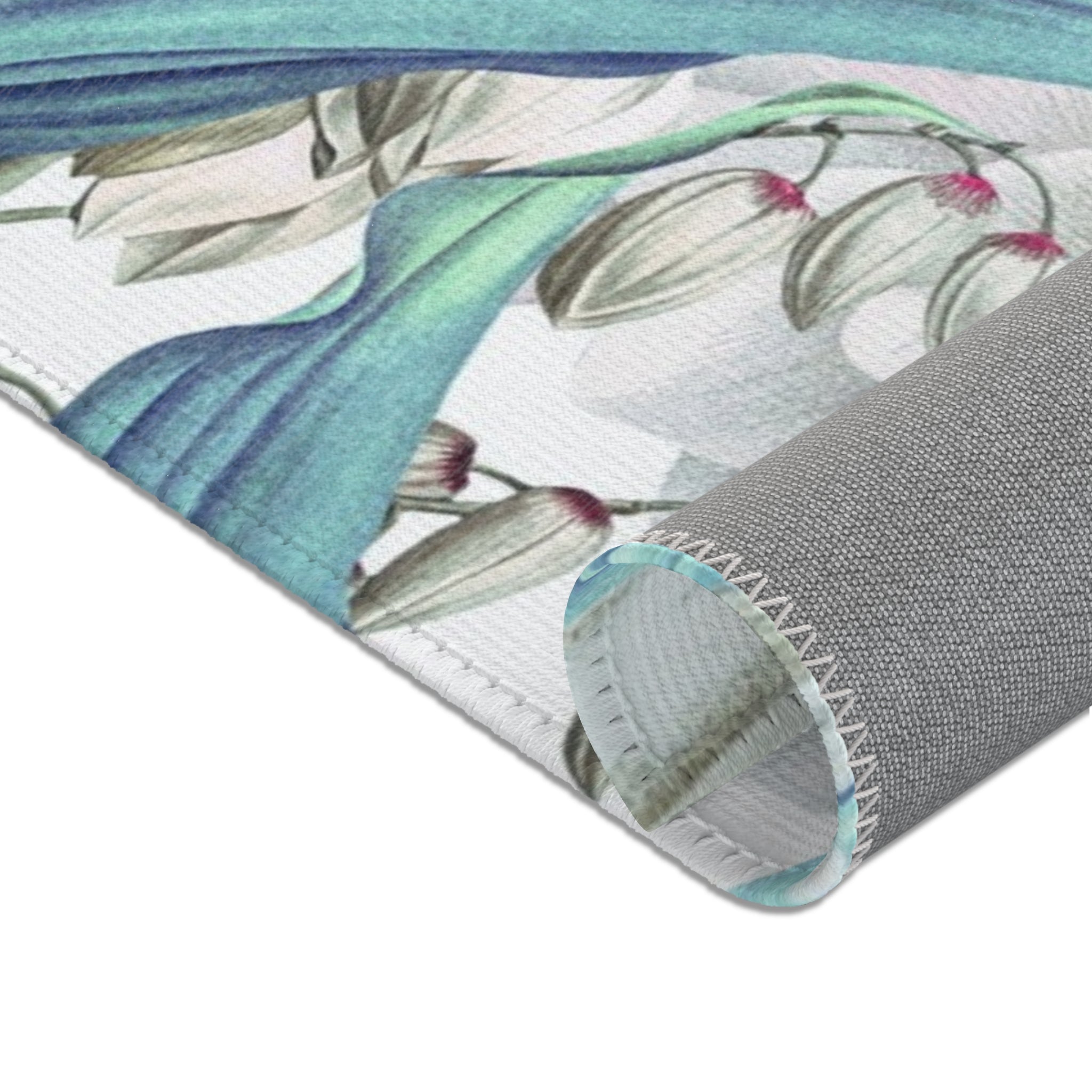 Floral Large Area Rug | Botanical White Teal Blue