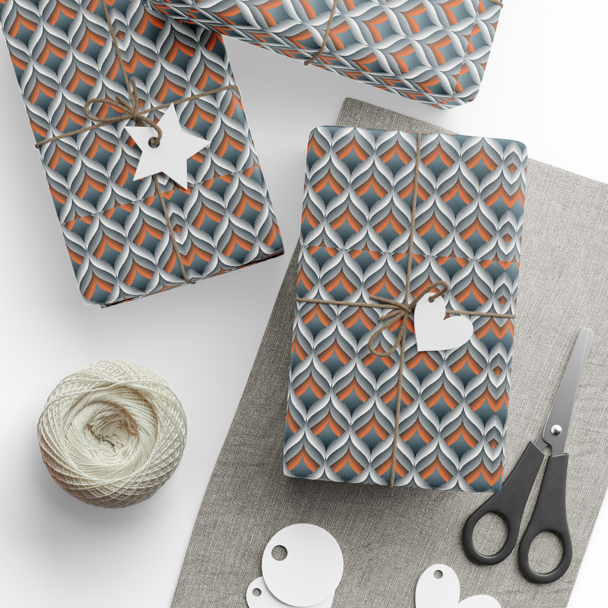 Art Nouveau Wrapping Papers, Grey Blue Orange for the Holidays, Birthdays