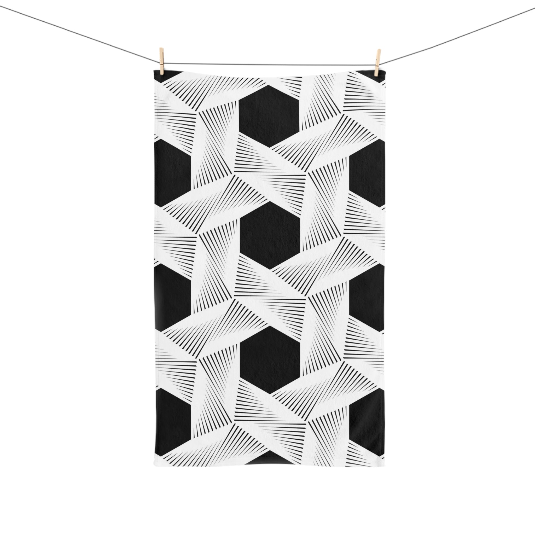 Art Deco, Bath Hand Towel | Black White Minimalist Geometric