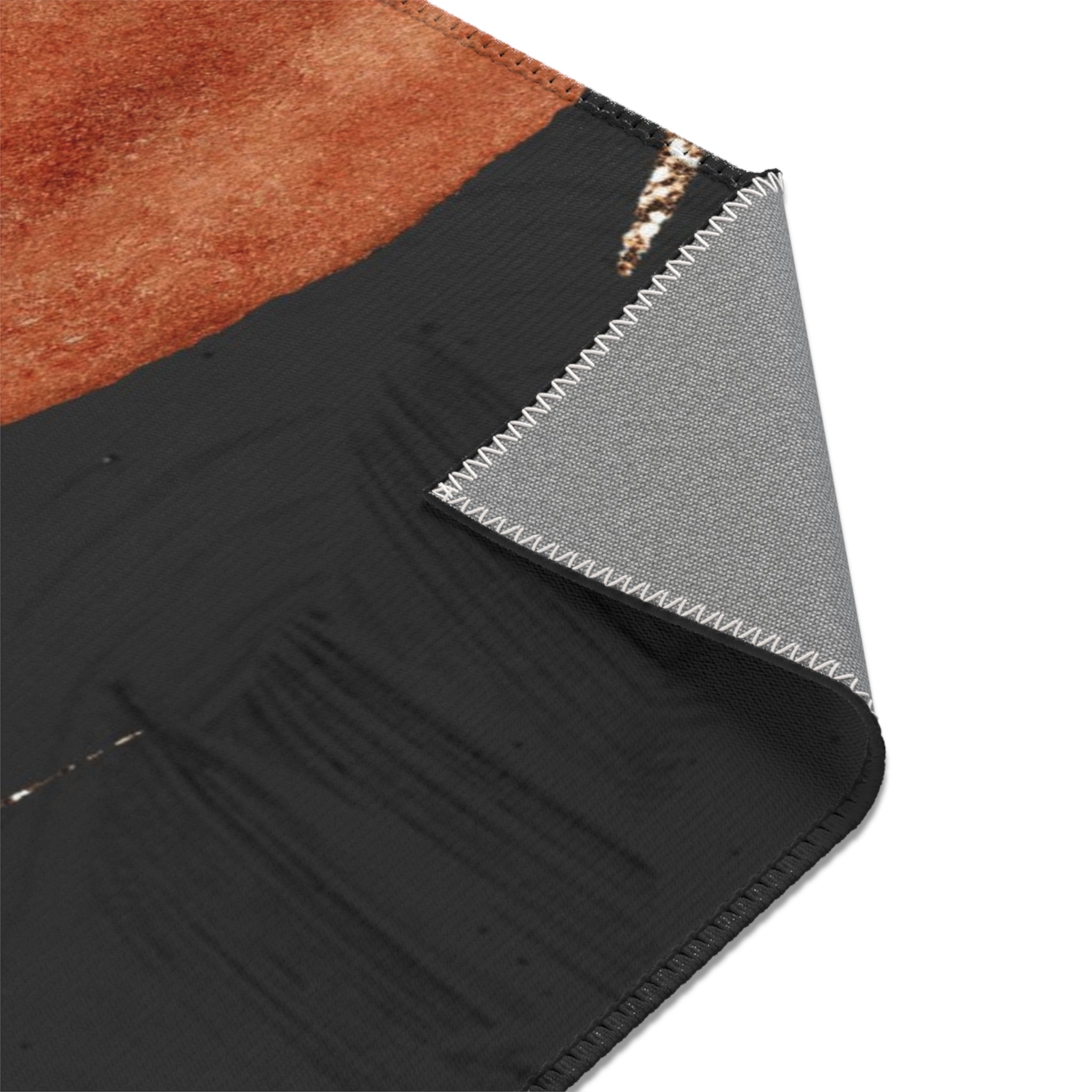 Abstract Boho Area Rug | Black White Rust Red