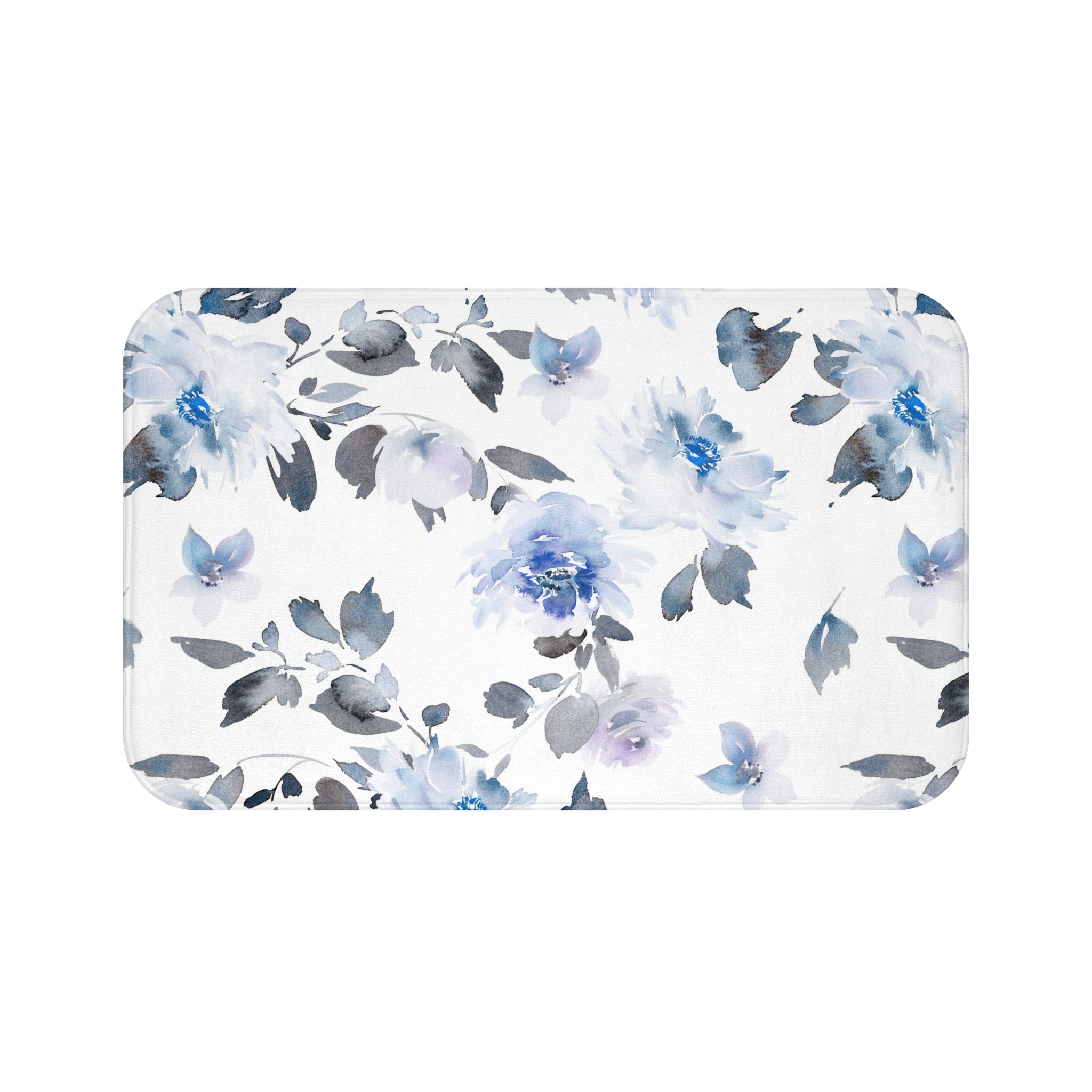 Floral Bath Mat | White Blue Kitchen Mat