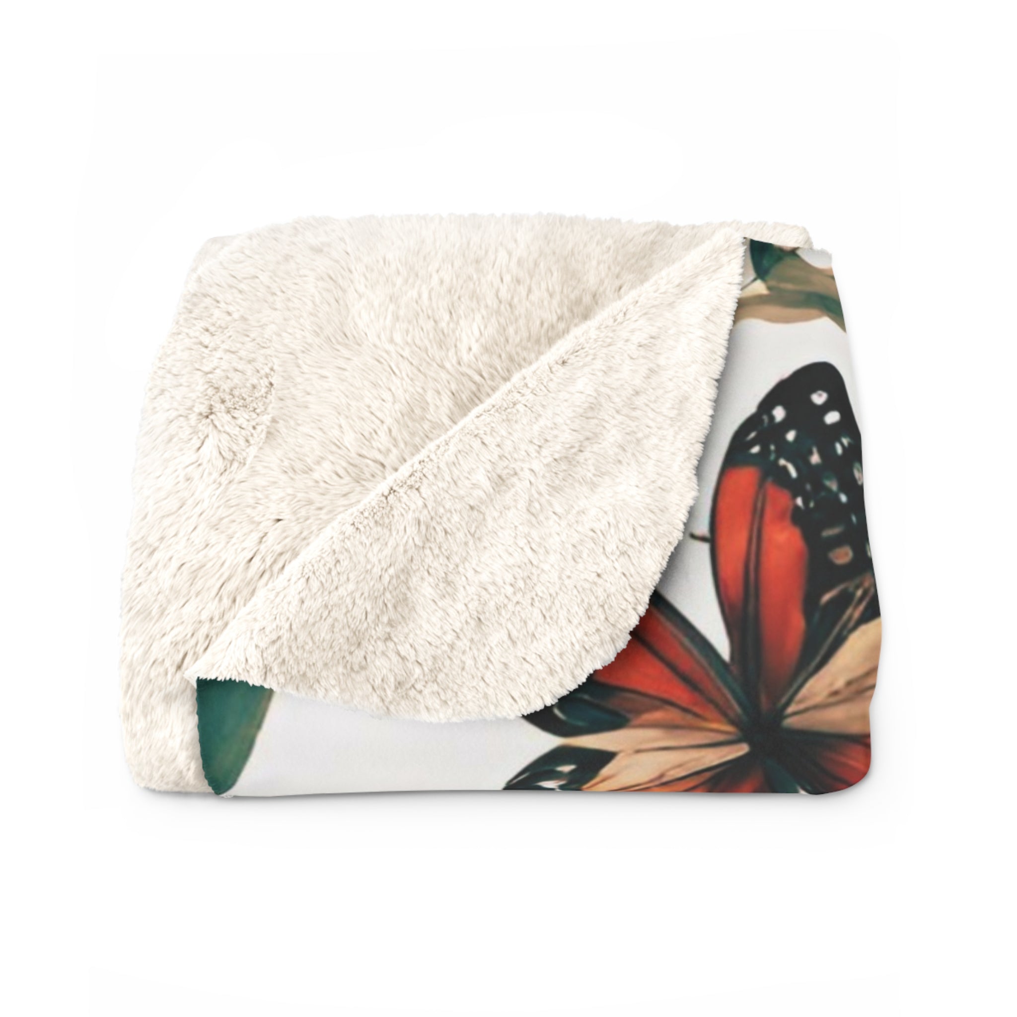 Butterflies Floral Throw Blanket | Green Beige Meadow