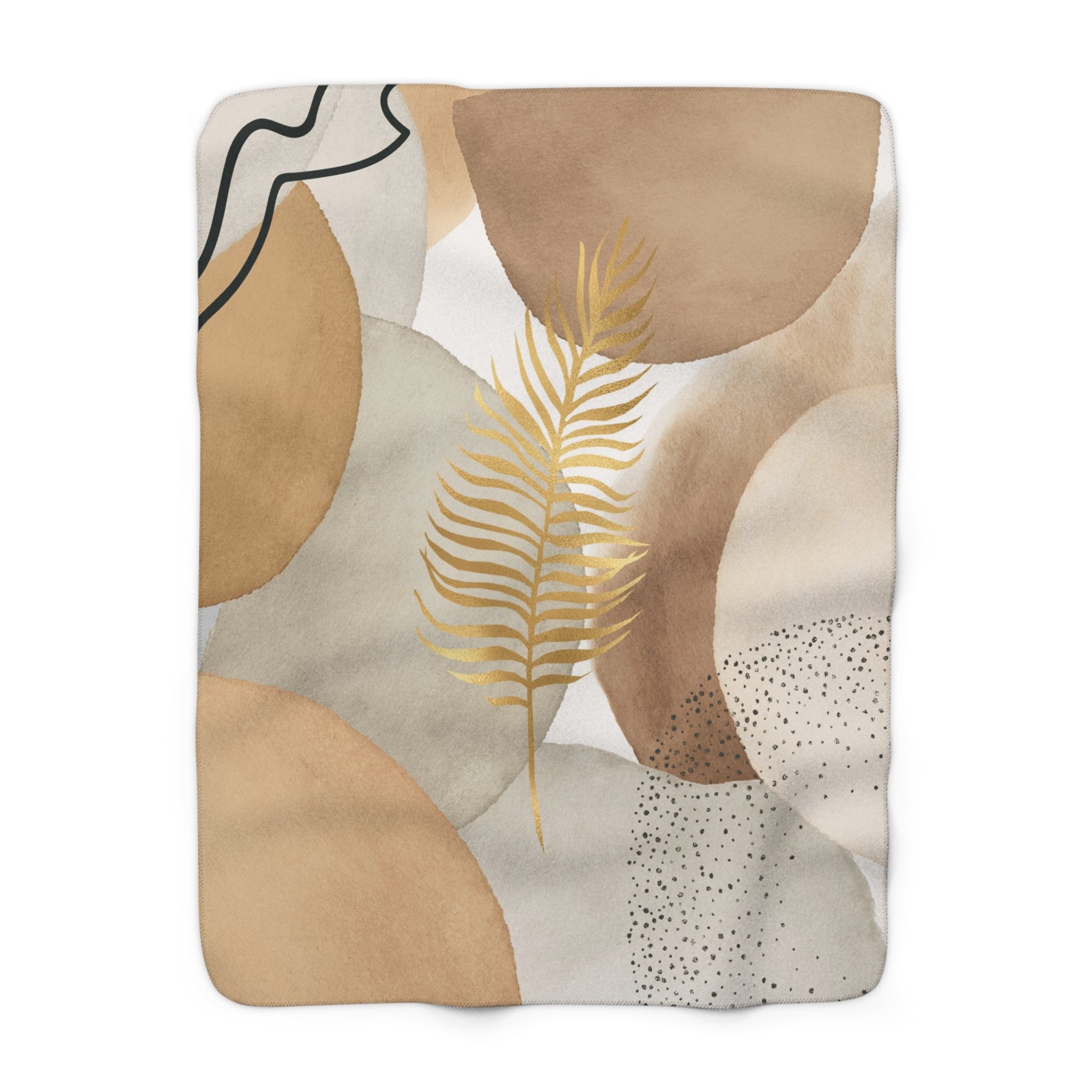 Abstract Throw Blanket | Beige Grey Gold Leaf