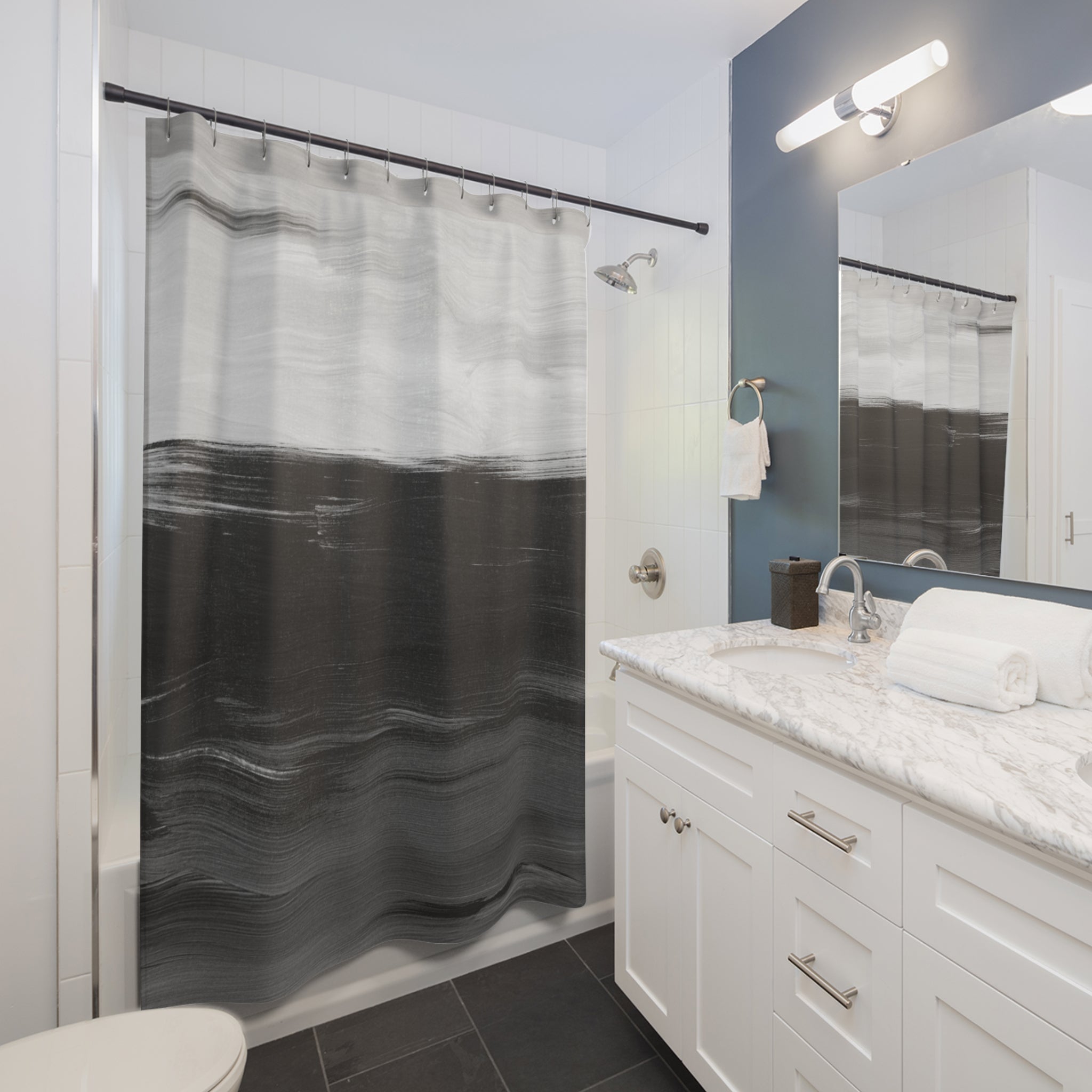 Abstract Shower Curtain | Grey Black Ombre Fabric Curtain