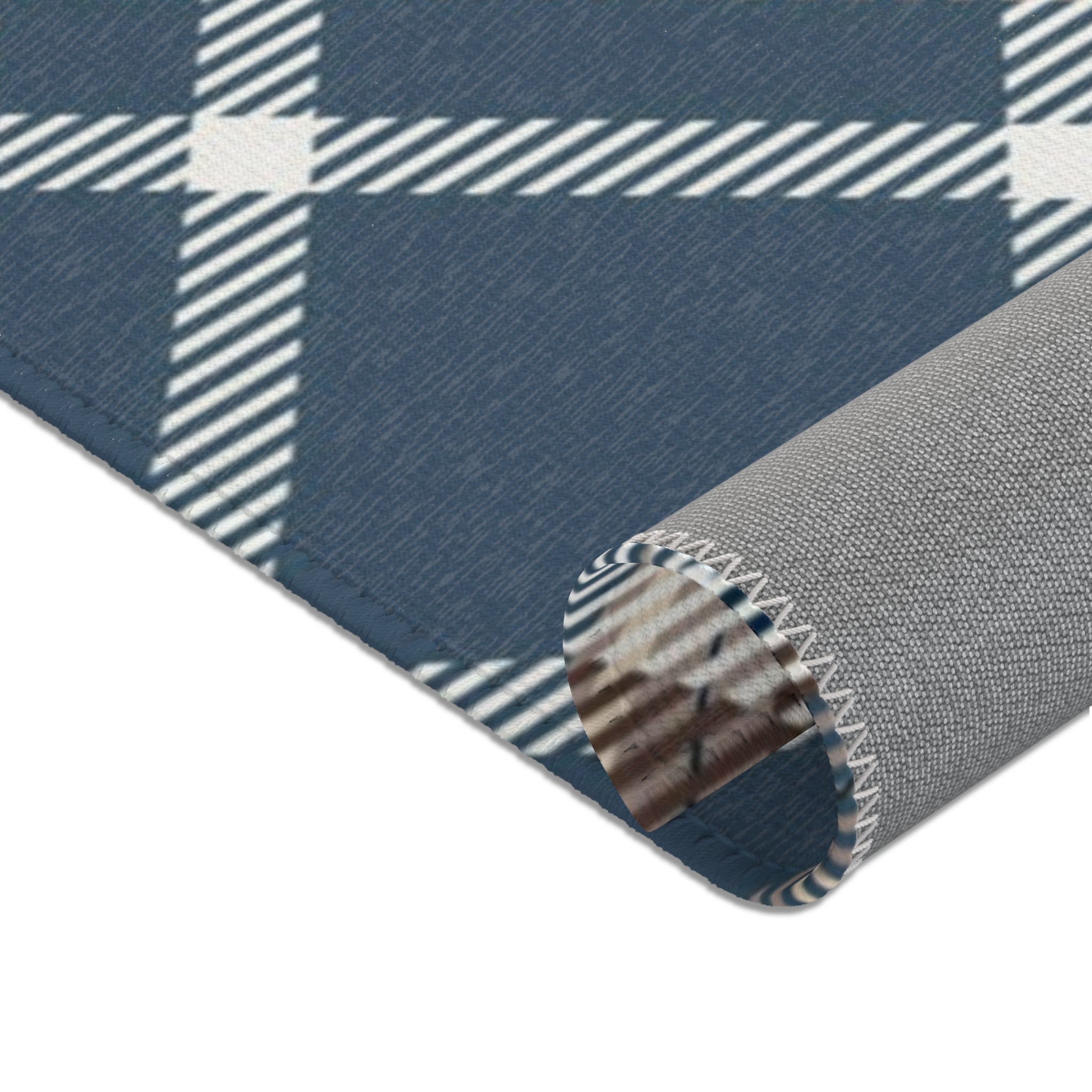 Retro Plaid Large Area Rug | Navy Blue, White Brown