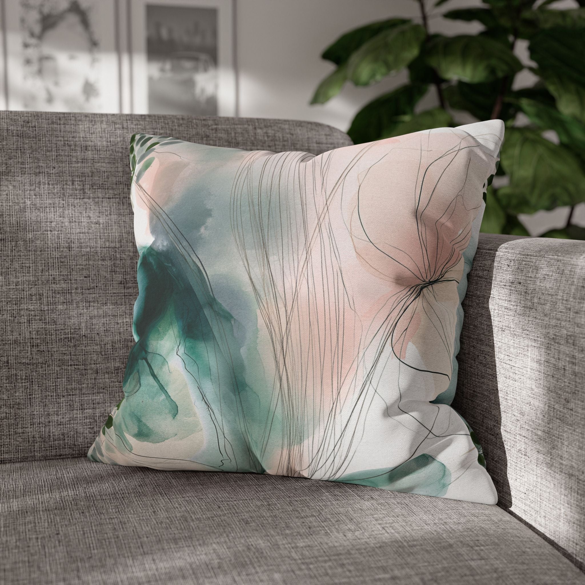Japandi Throw Pillow Cover | Green Blush