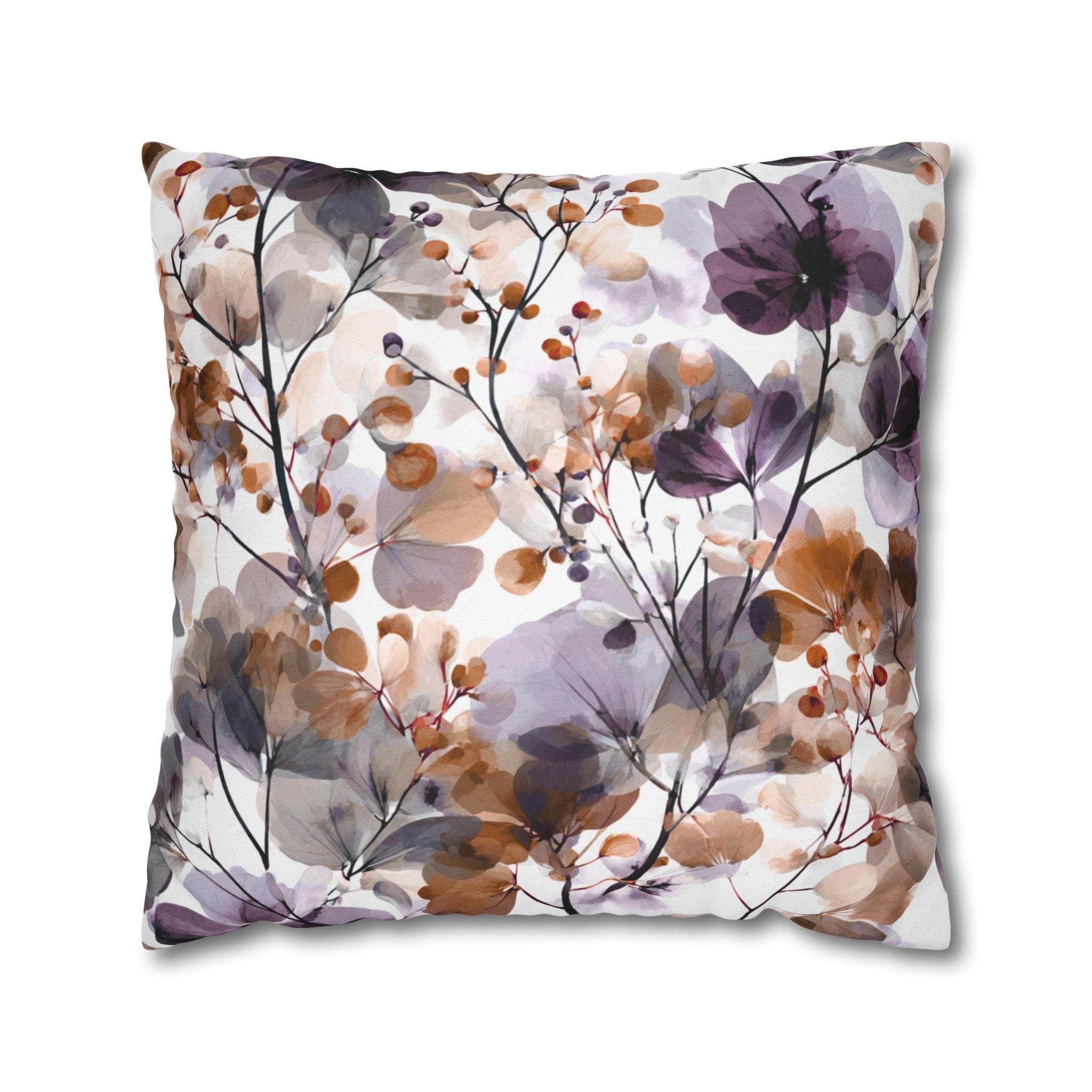 Floral Pillow Cover | Purple Rust White Watercolor Pillowcase