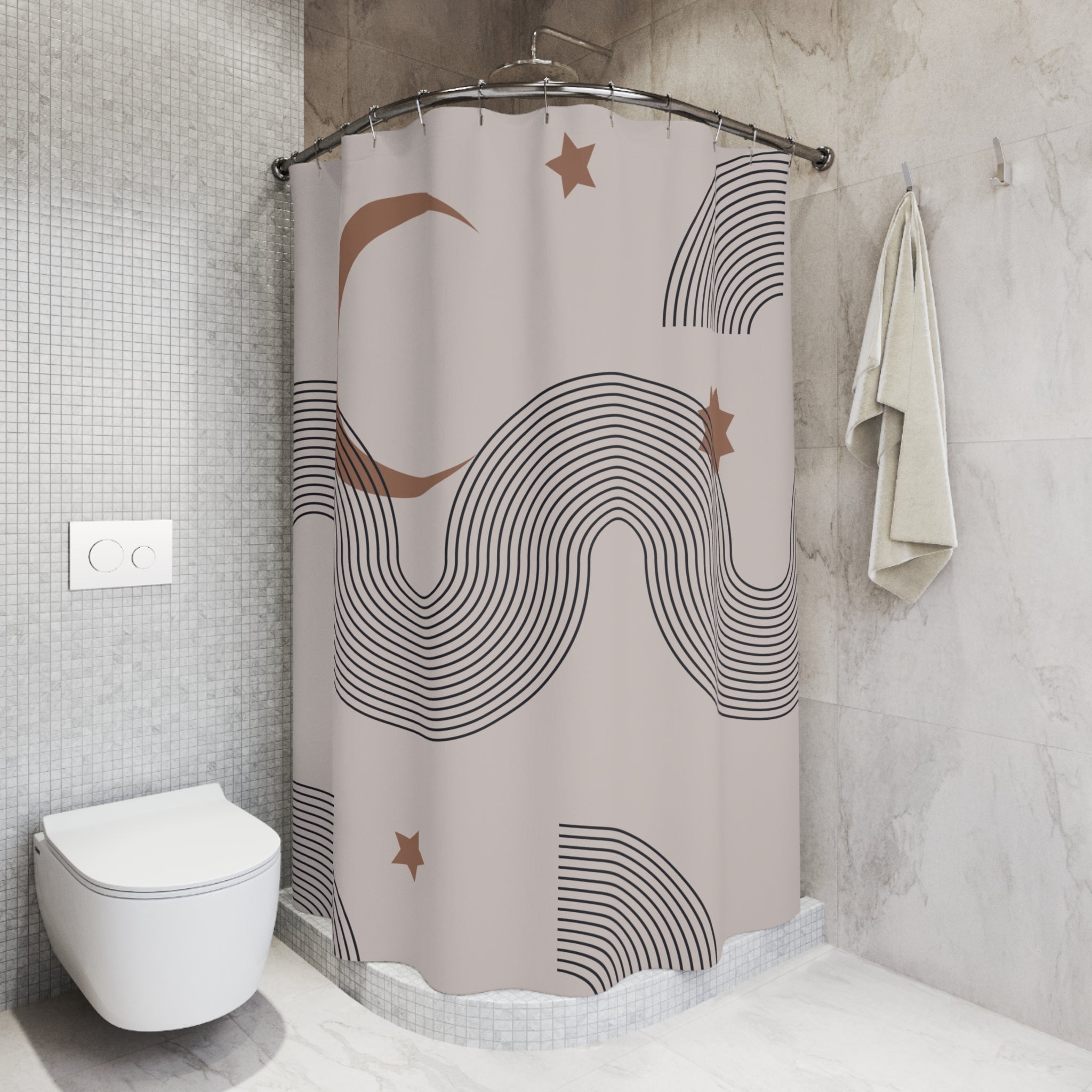 Boho Shower Curtain | Mid Century Bohemian Fabric Curtain