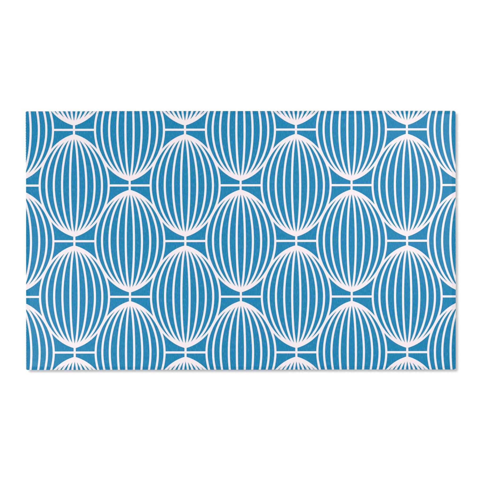 Art Deco Boho Area Rug | Blue White Geometric Minimalist