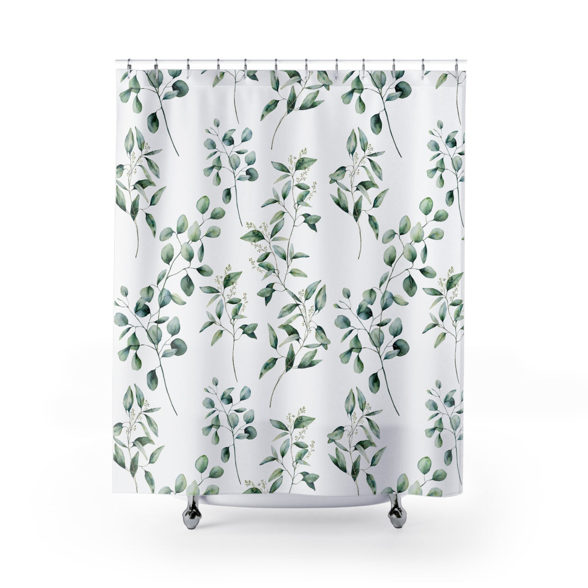 Sage Green Watercolor Sprig Shower Curtain, Bath Curtain 71x74