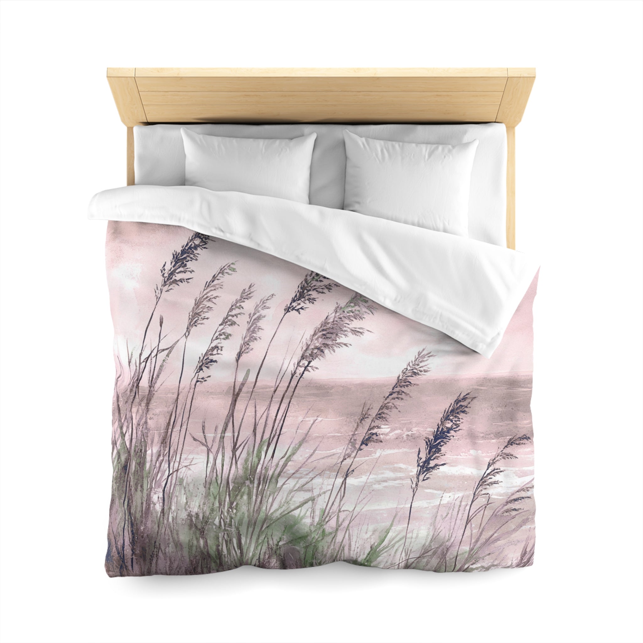 Costal Beach Duvet Cover | Blush Pink, Green Ocean Bedding Boho Decor