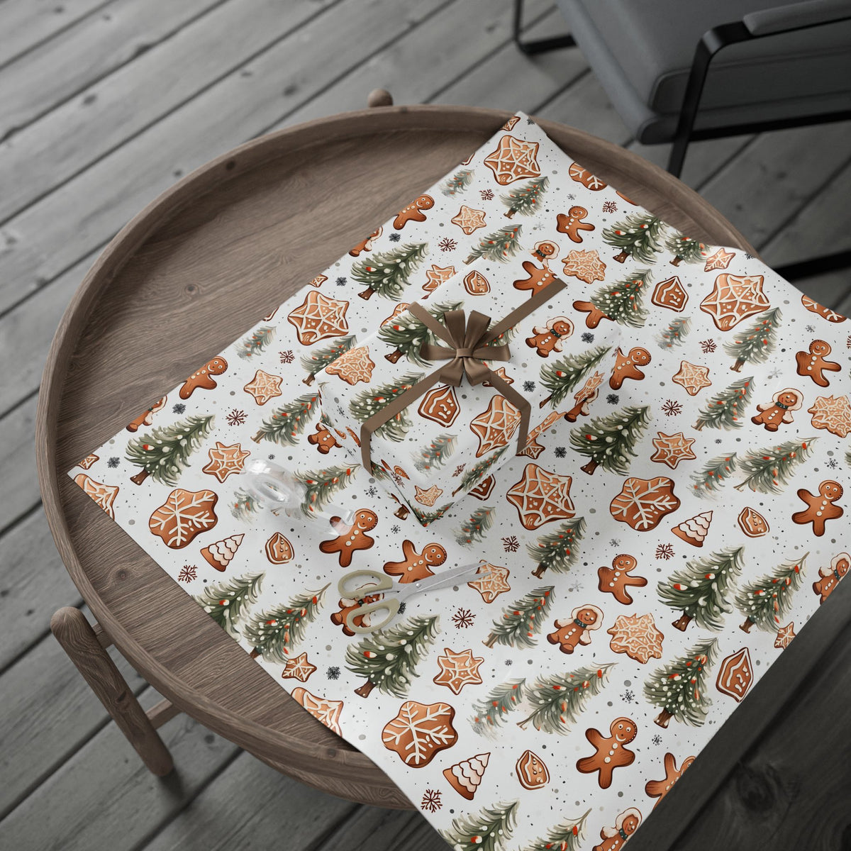Gingerbread Man Pine Tree Christmas Wrapping Paper, Gift Wrap