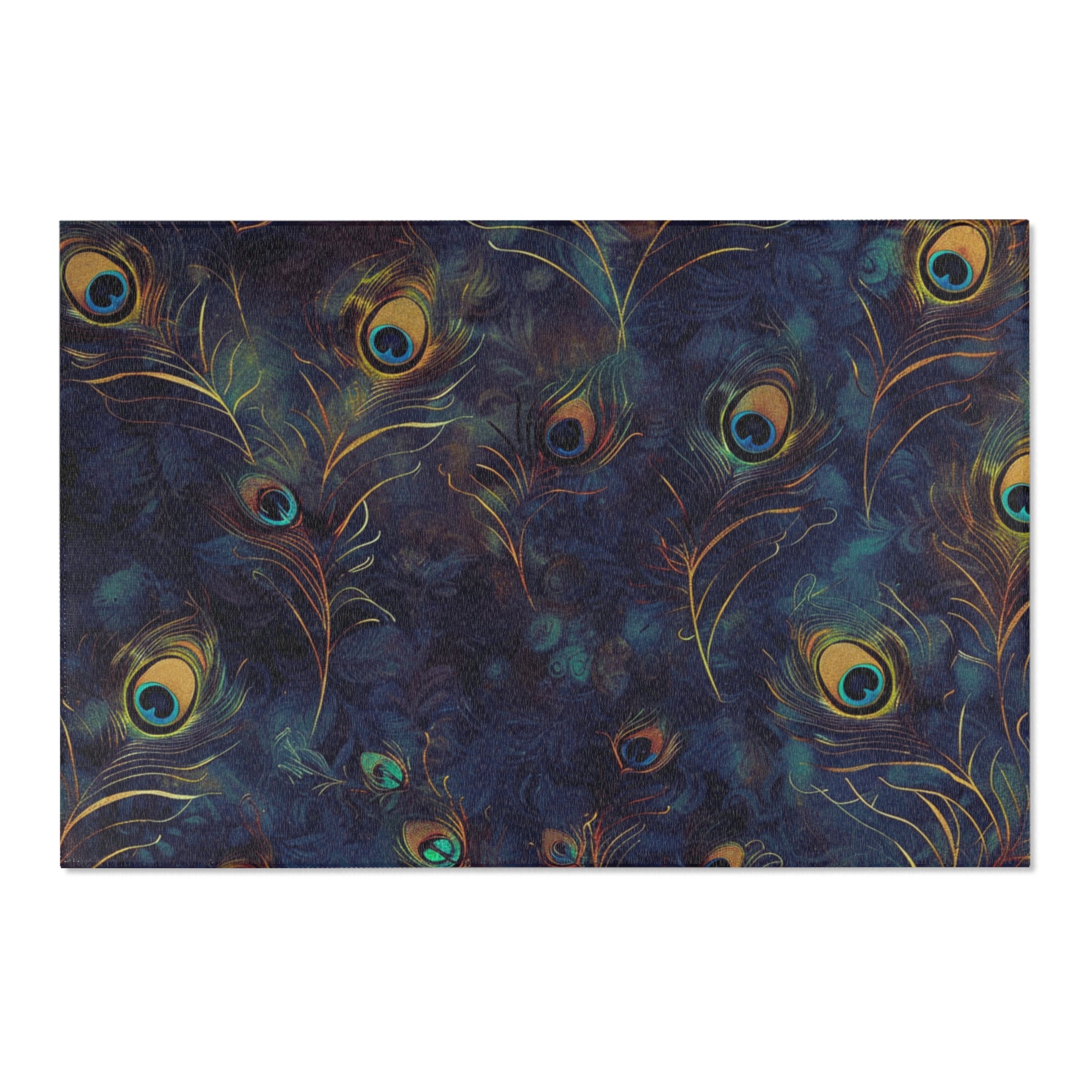 Abstract Area Rug | Navy Blue Beige Peocock Feather