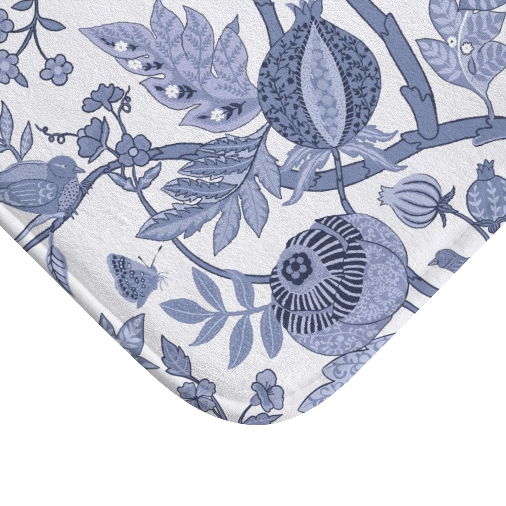 Chinoiserie Bath Mat | Blue White Floral Kitchen Mat