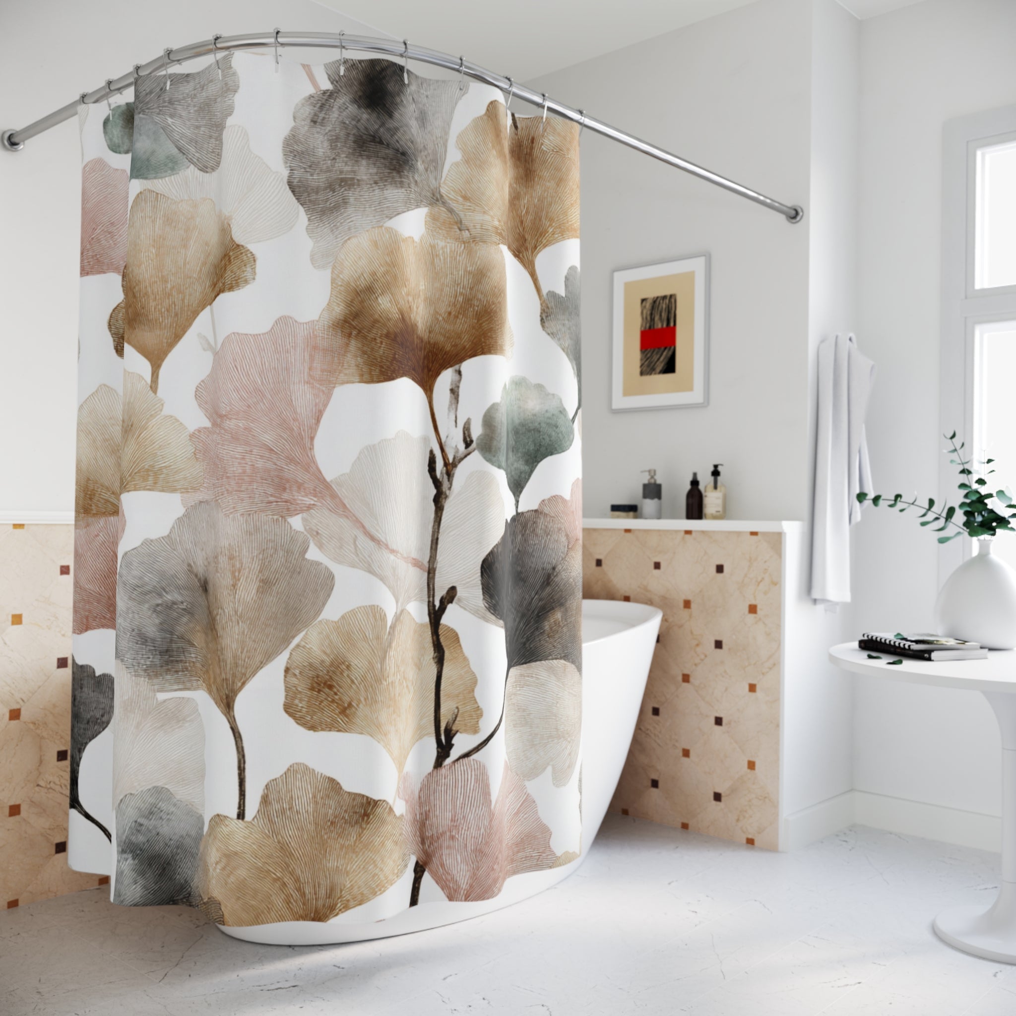 Gingko Boho Shower Curtain | Floral Leaves Bathroom Decor