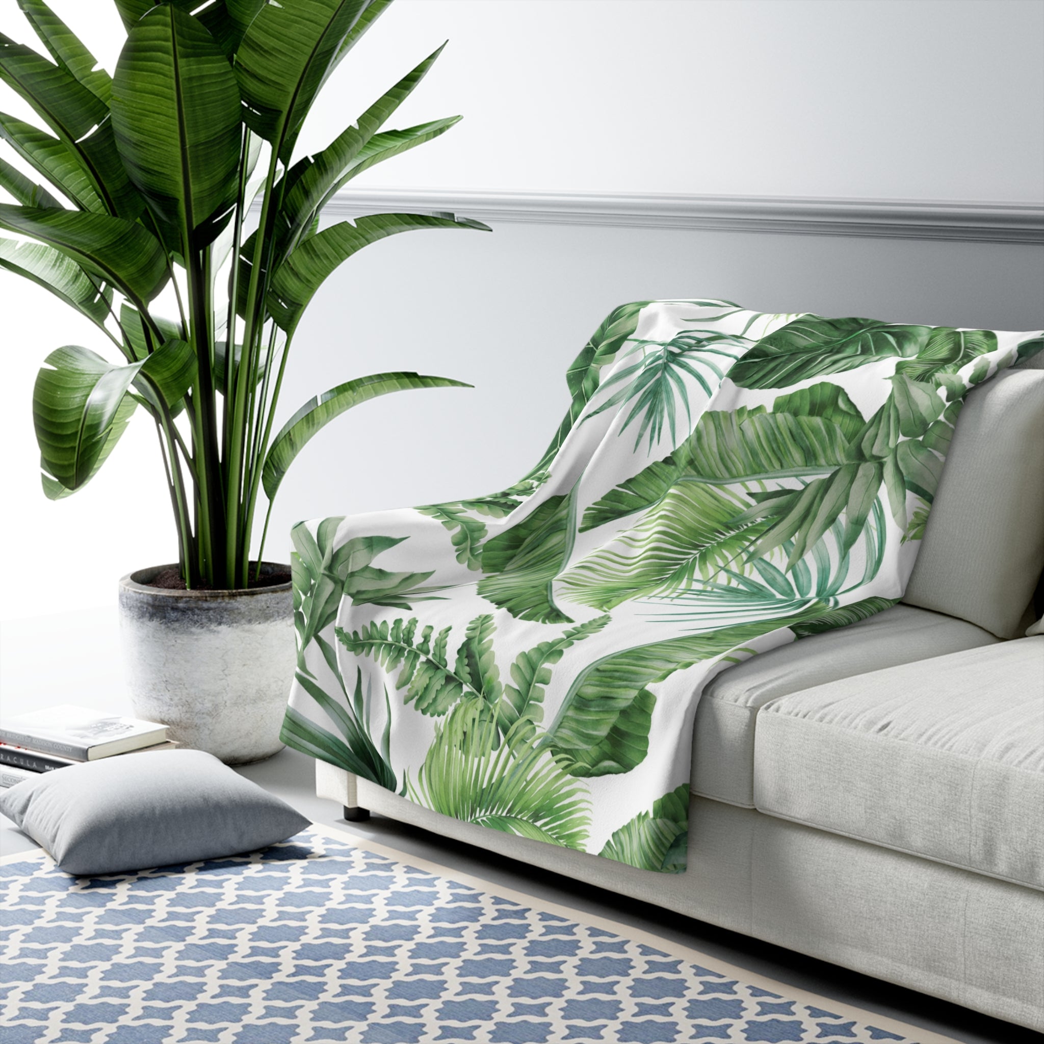 Floral Throw Blanket | Jungle Monstera Palm Leaves
