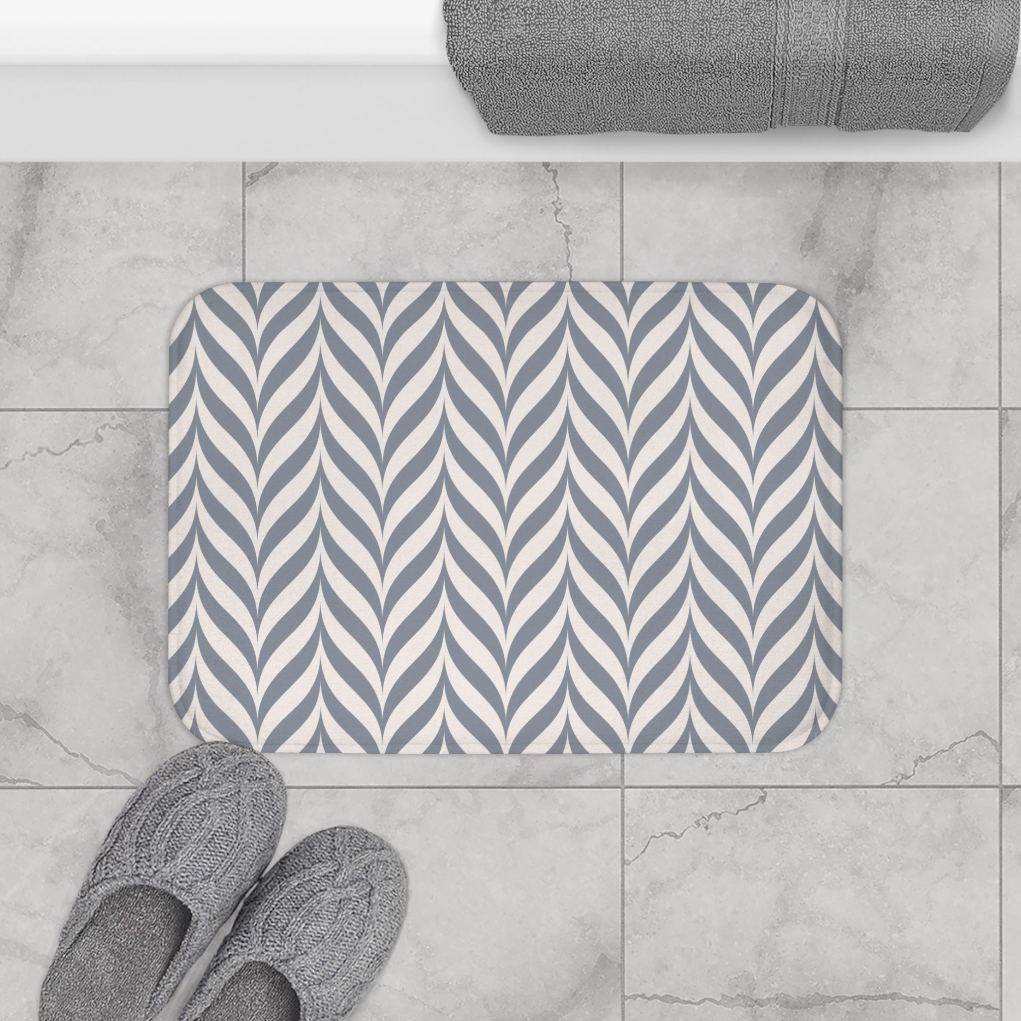 Art Deco Bath, Kitchen Mat, Rug | Gray Ivory Geometric