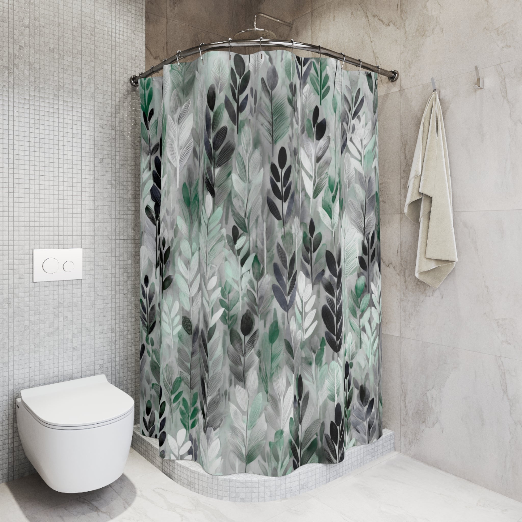 Boho Floral Shower Curtain | Earthy Leaves Bathroom