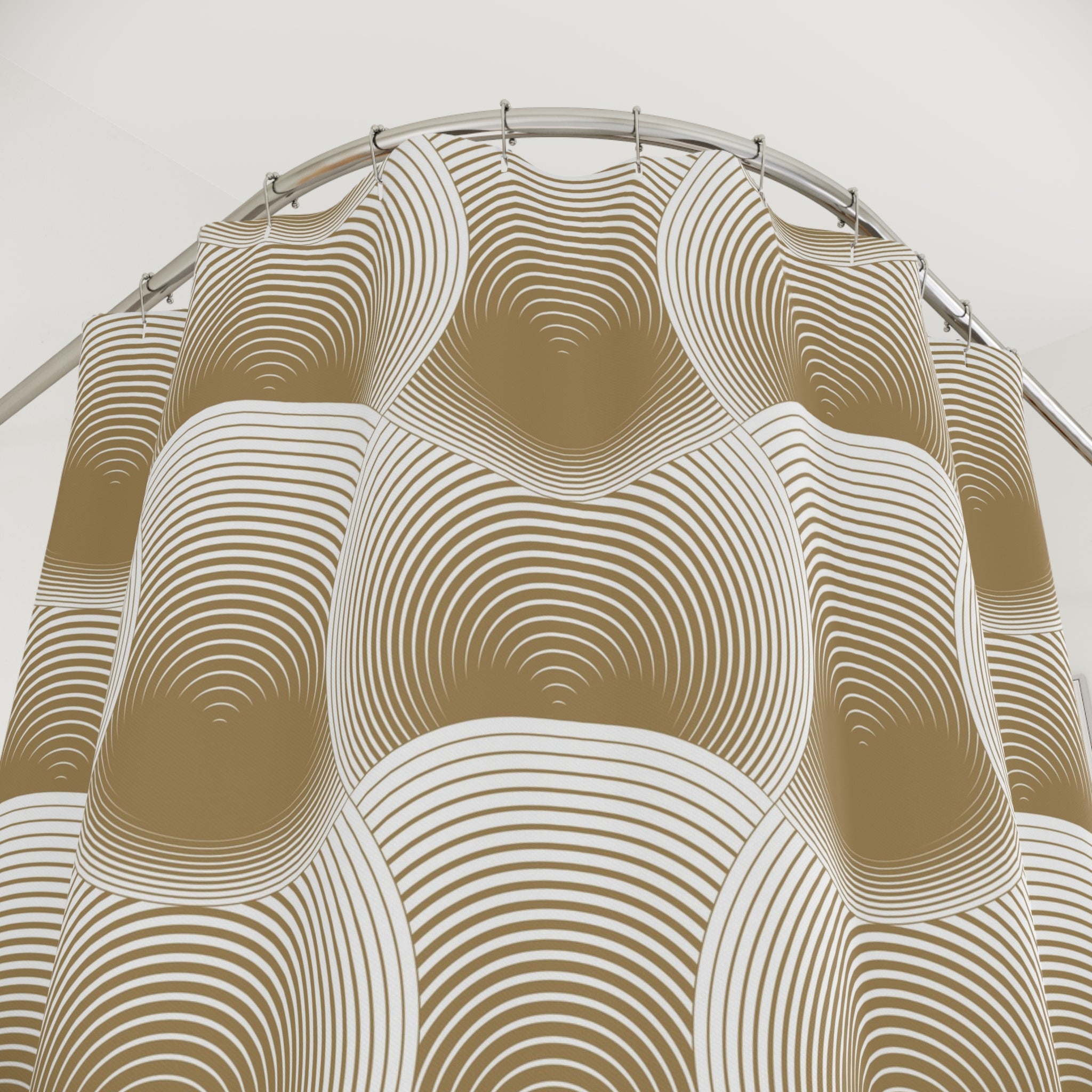 Retro Shower Curtain | Geometric, Beige White Bathroom Decor