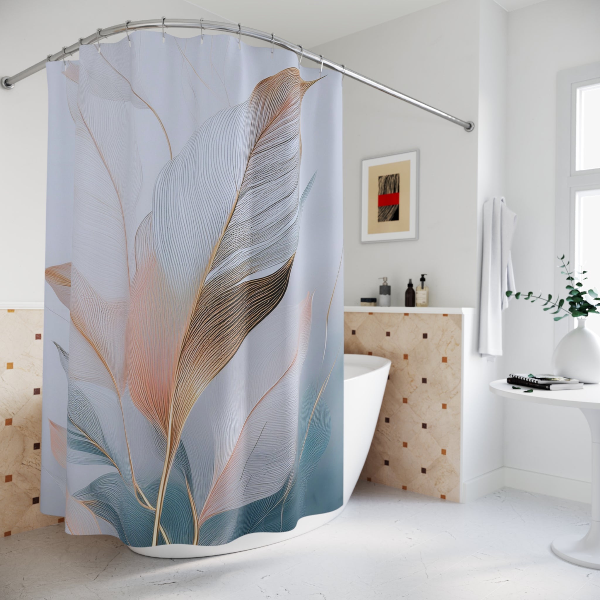 Boho Abstract Leaves Shower Curtain | Blue Blue Watercolor