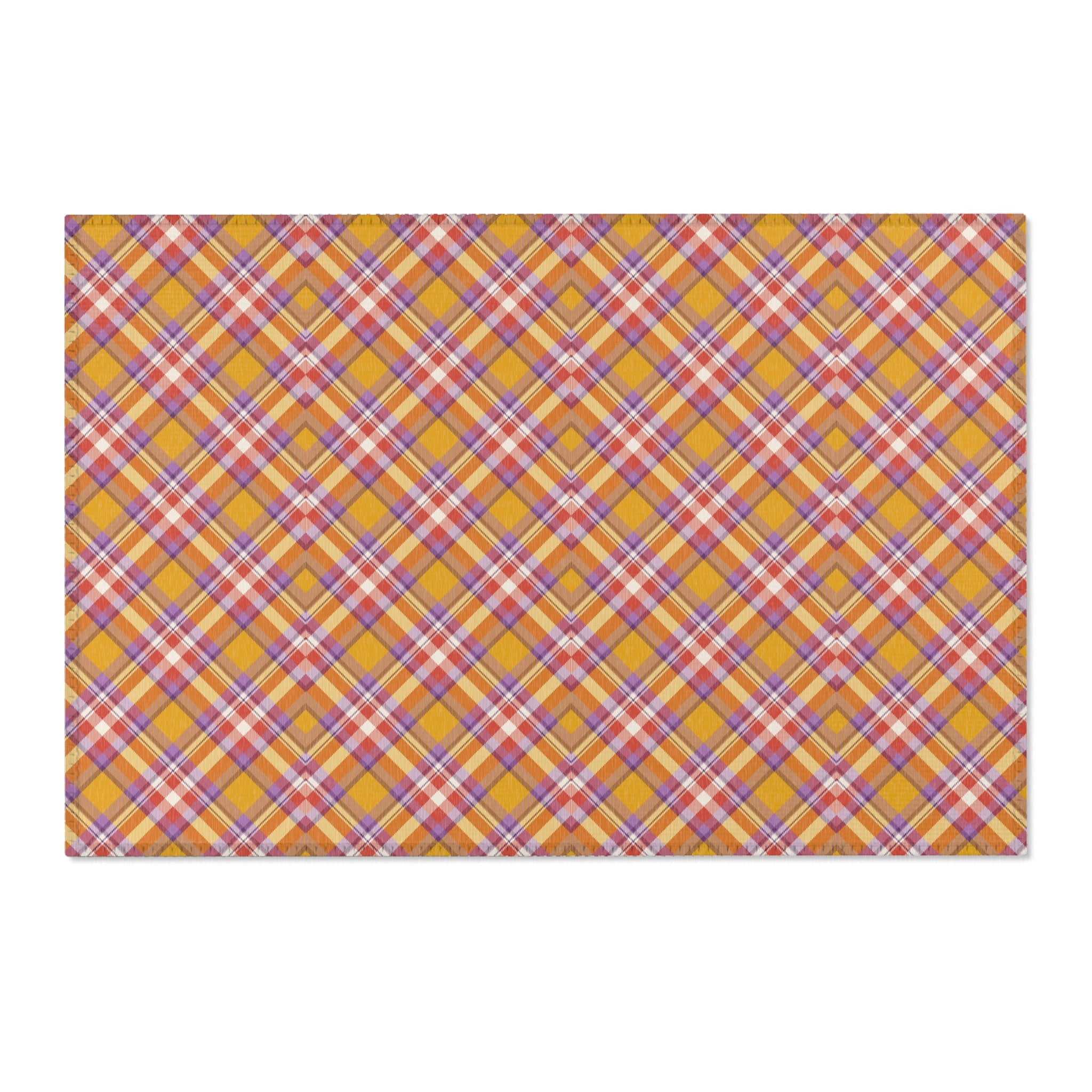 Large Area Rug | Retro Plaid Yellow Red Lavender