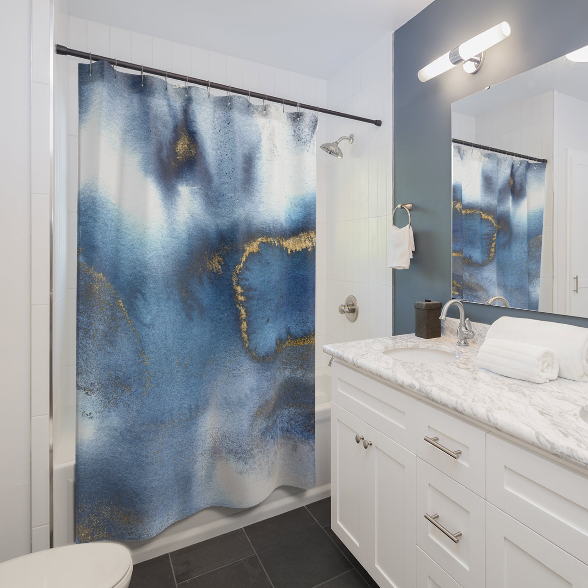 Abstract Boho Shower Curtain | Indigo Blue Ombre