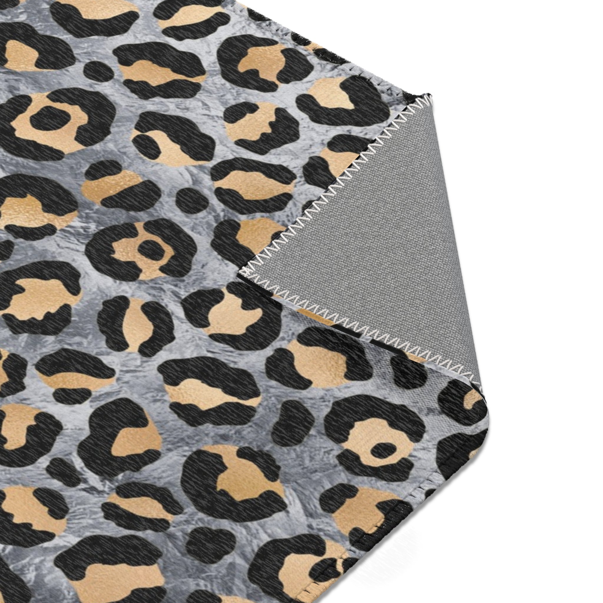 Grey Leopard Large Area Rug | Gold, Black Animal Print