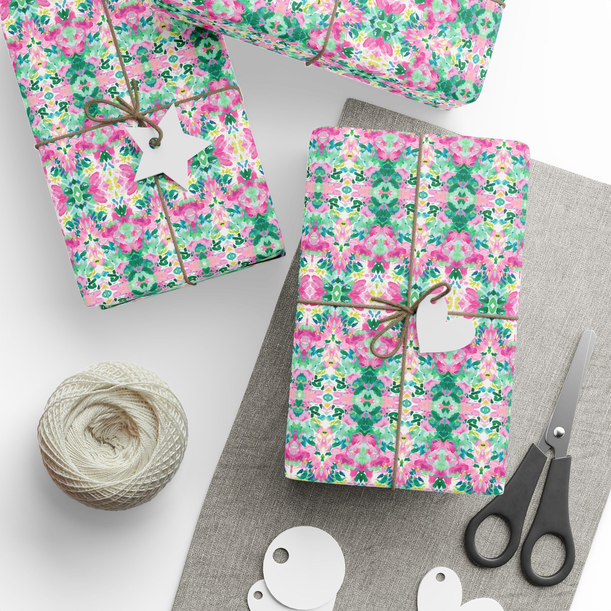 Abstract Wrapping Paper, Green Pink Gift Wrapping for the Holidays, Birthdays