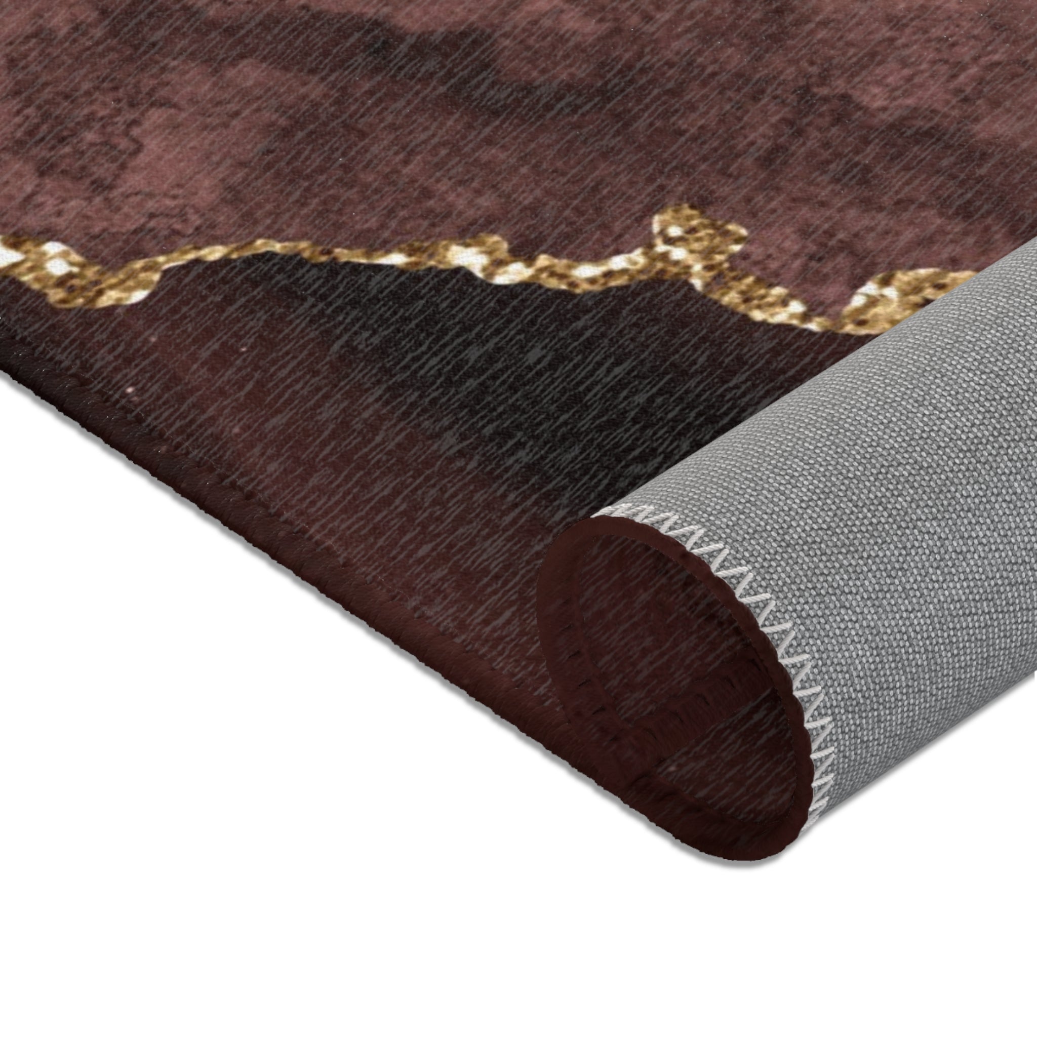 Abstract Area Rug | Retro Marble Print, Brown, Muted Gold