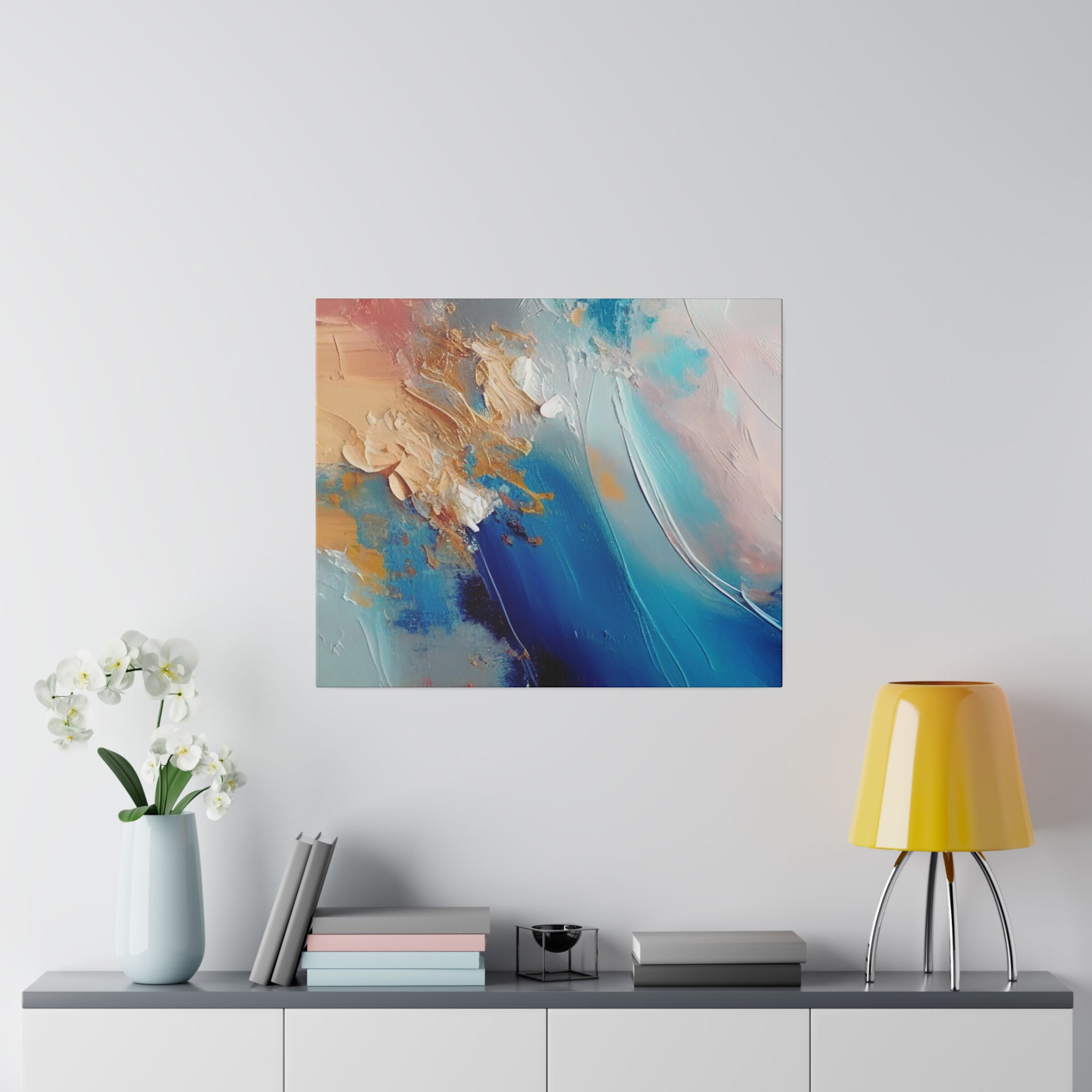 Abstract Canvas Wall Art | Colorful Beige, Blue Turquoise Wall Artwork