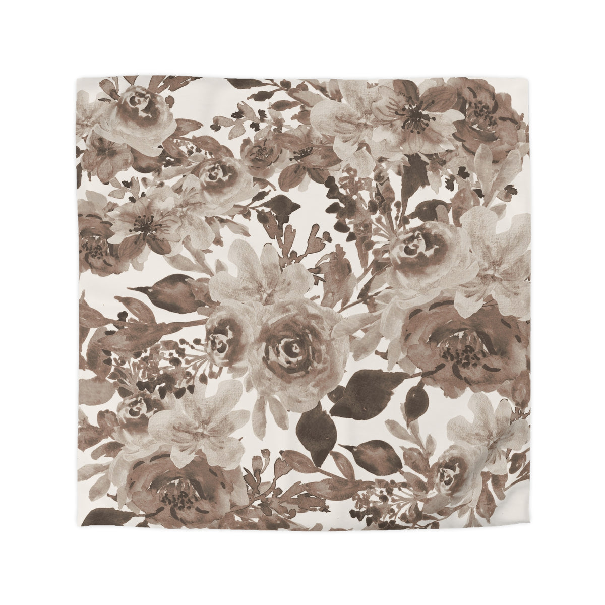 Taupe Peony Duvet Cover | Mocha Brown Watercolor Floral Bedding