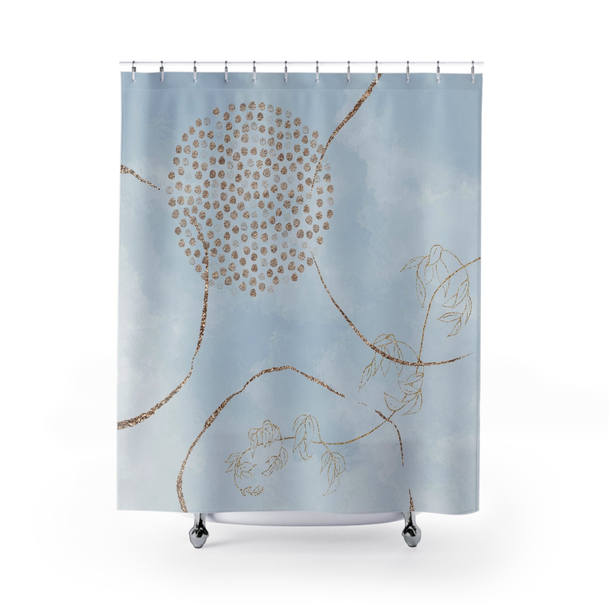 Boho Shower Curtain | Abstract Powder Pale Blue, Beige
