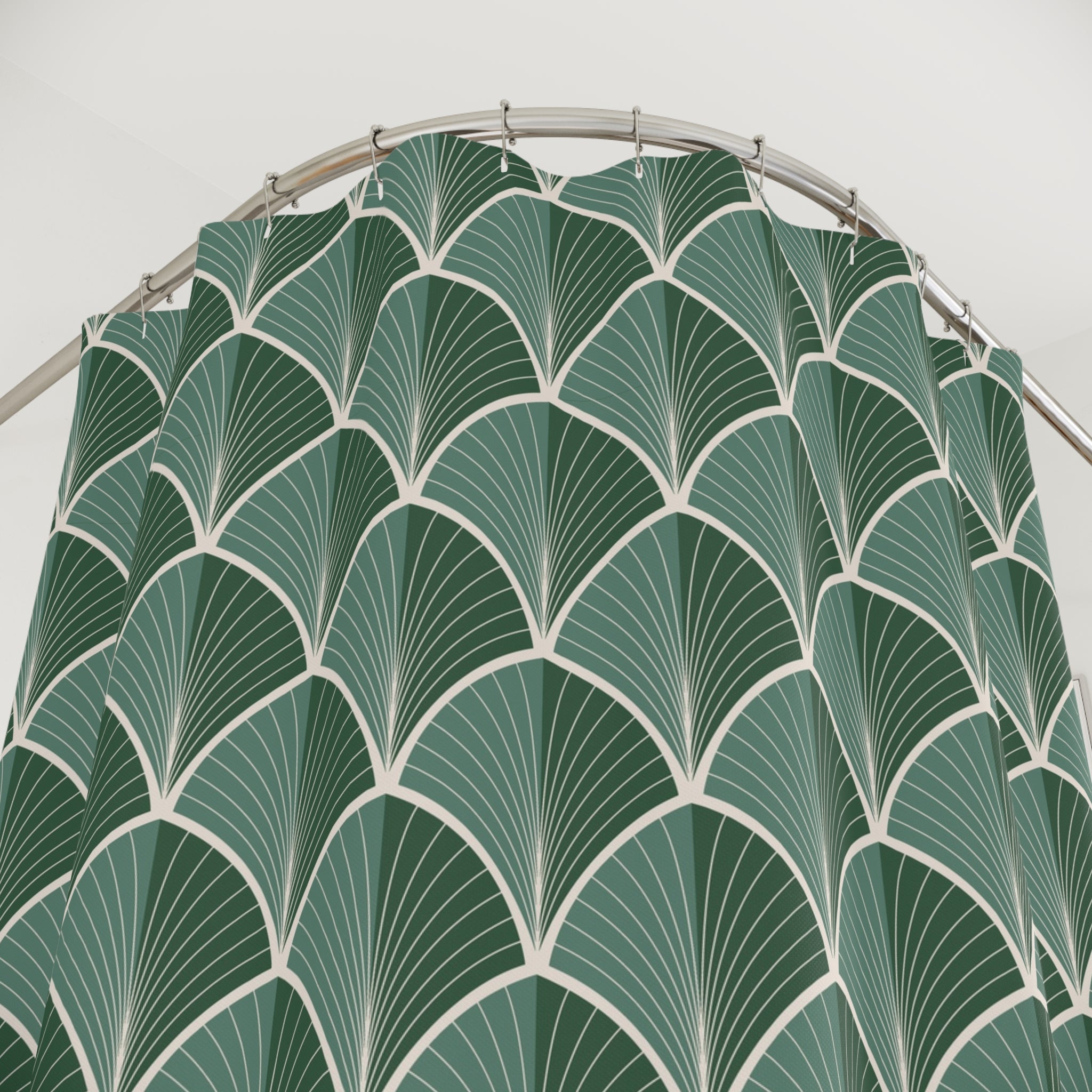 Boho Art Deco Shower Curtain | Sage Forest Green Art Nouveau
