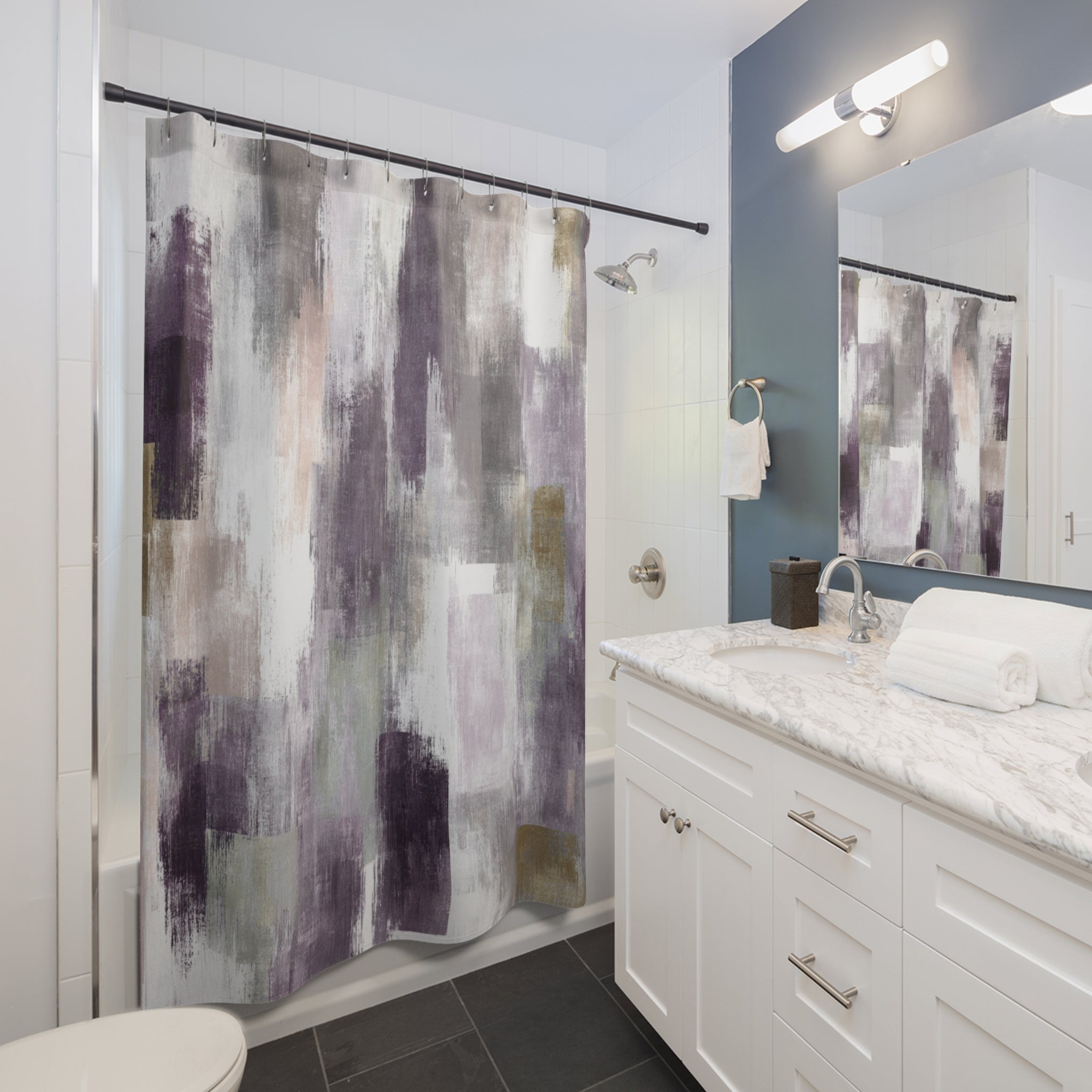 Abstract Shower Curtain | Purple Grey Watercolor