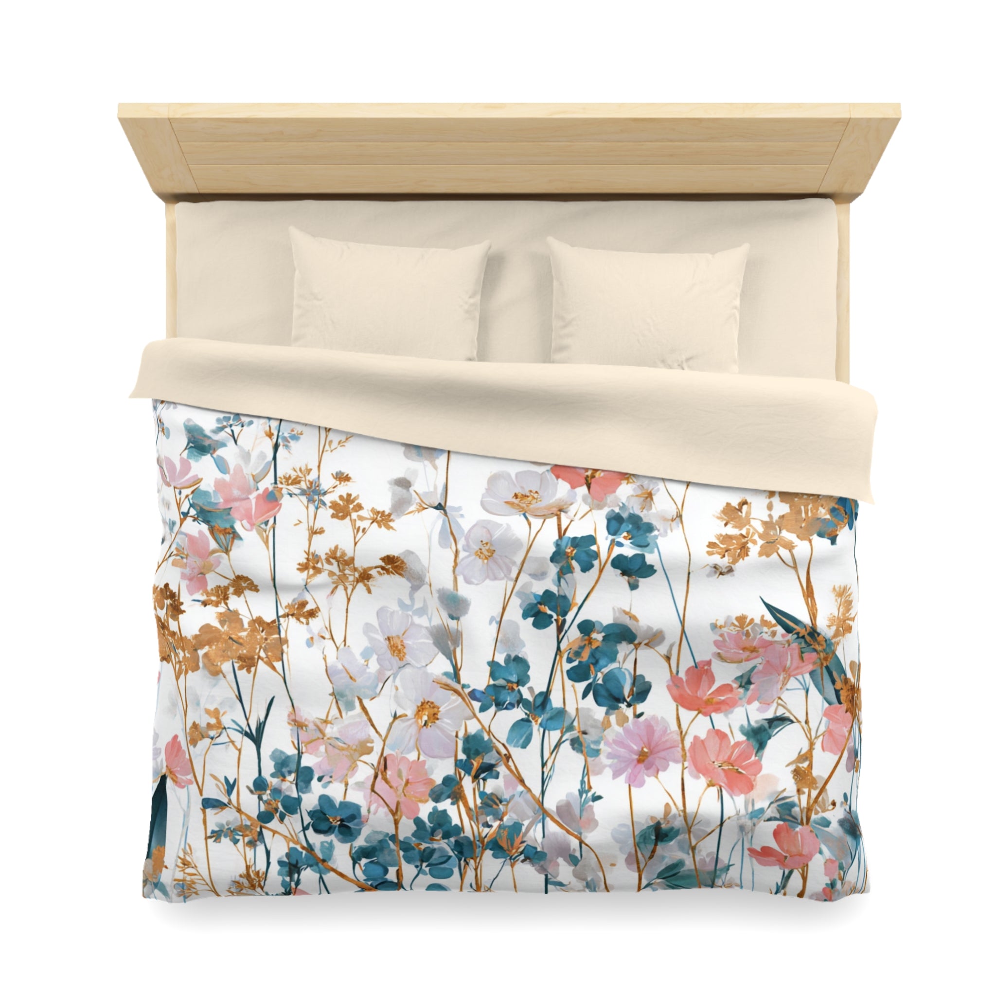 Floral Modern Duvet, Pillow Cover | White Beige Bedroom Decor