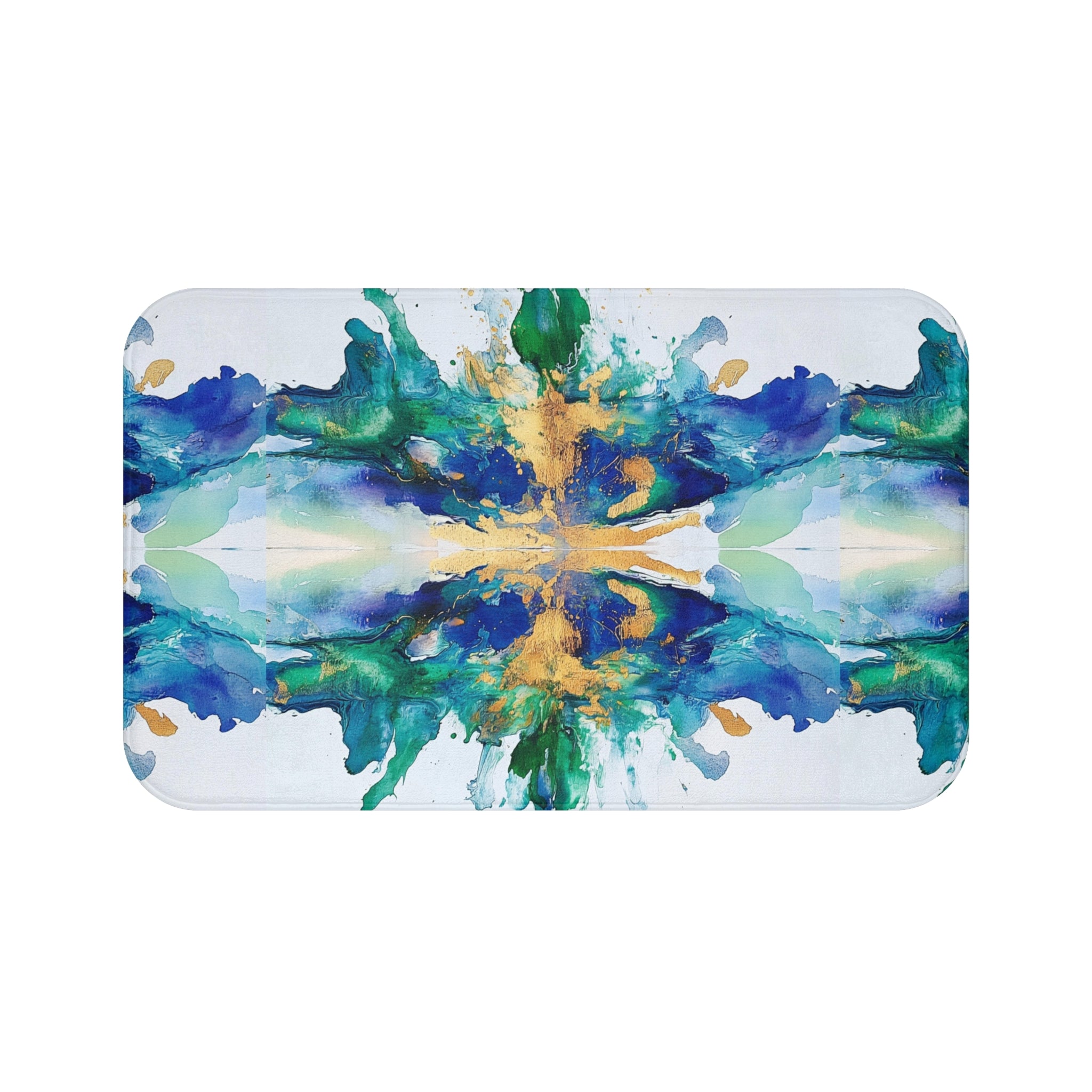 Colorful Bath Mat | Abstract Green Blue White Kitchen Mat