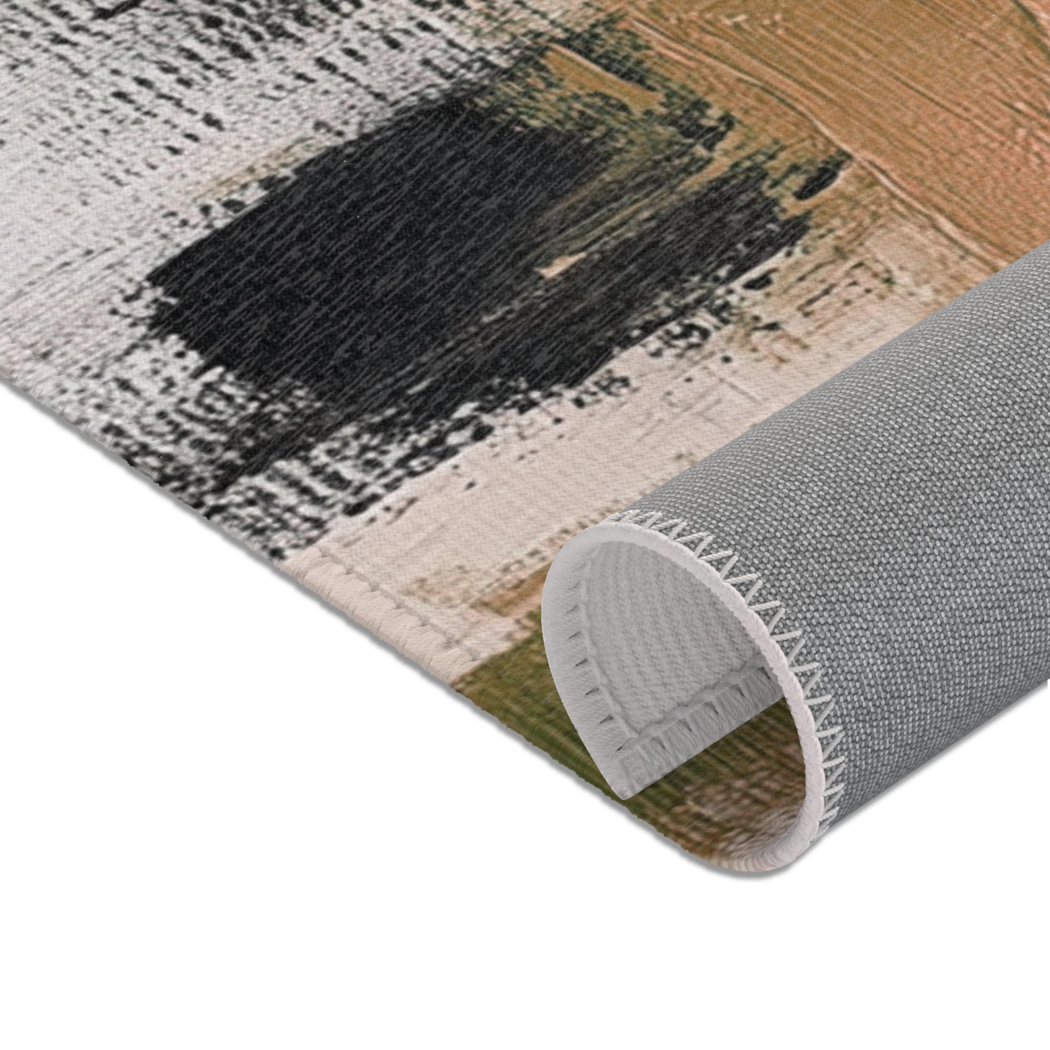 Abstract Area Rug | Rustic Black Muted Gold Beige Watercolor Artsy Rug