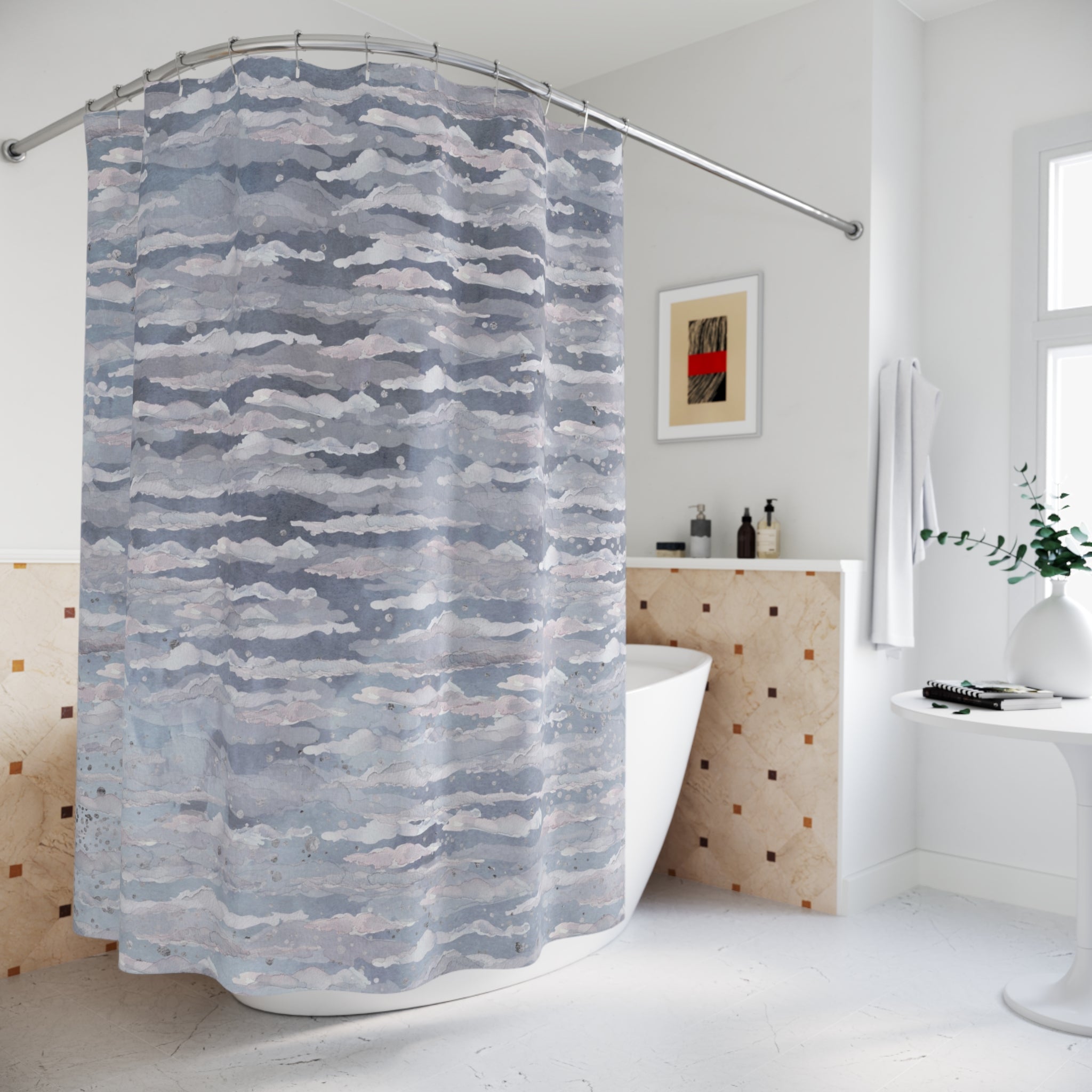 Clouds Shower Curtain | Grey Abstract Bathroom Decor