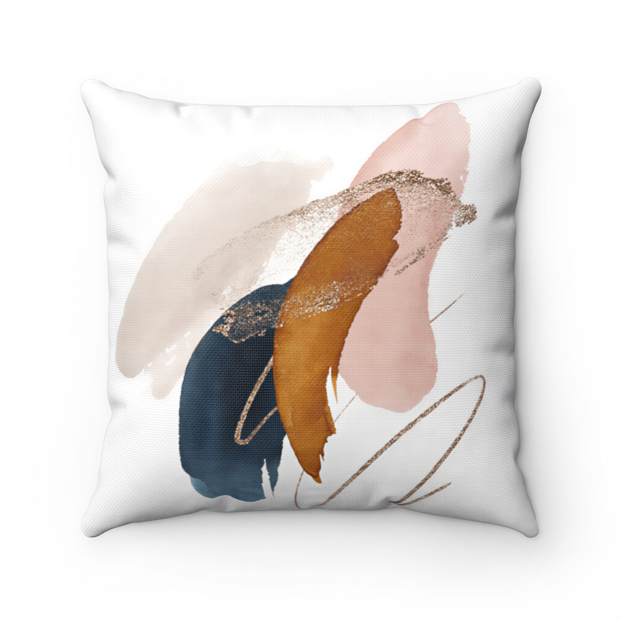 Abstract Boho Pillow Cover Brown Navy Blue Cream Blush Pink styled on a sofa