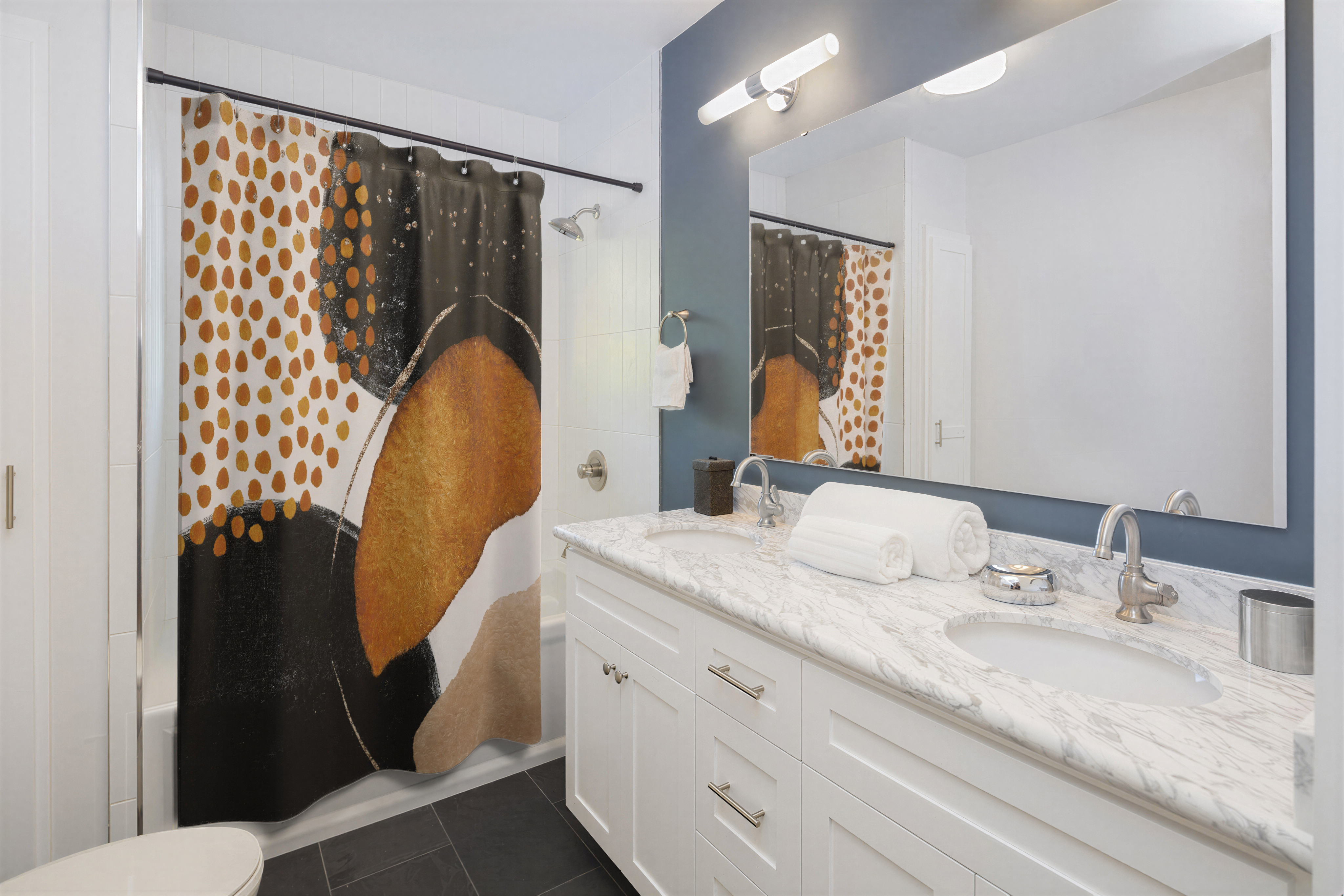 Abstract Boho Shower Curtain Burnt Orange Cream Black