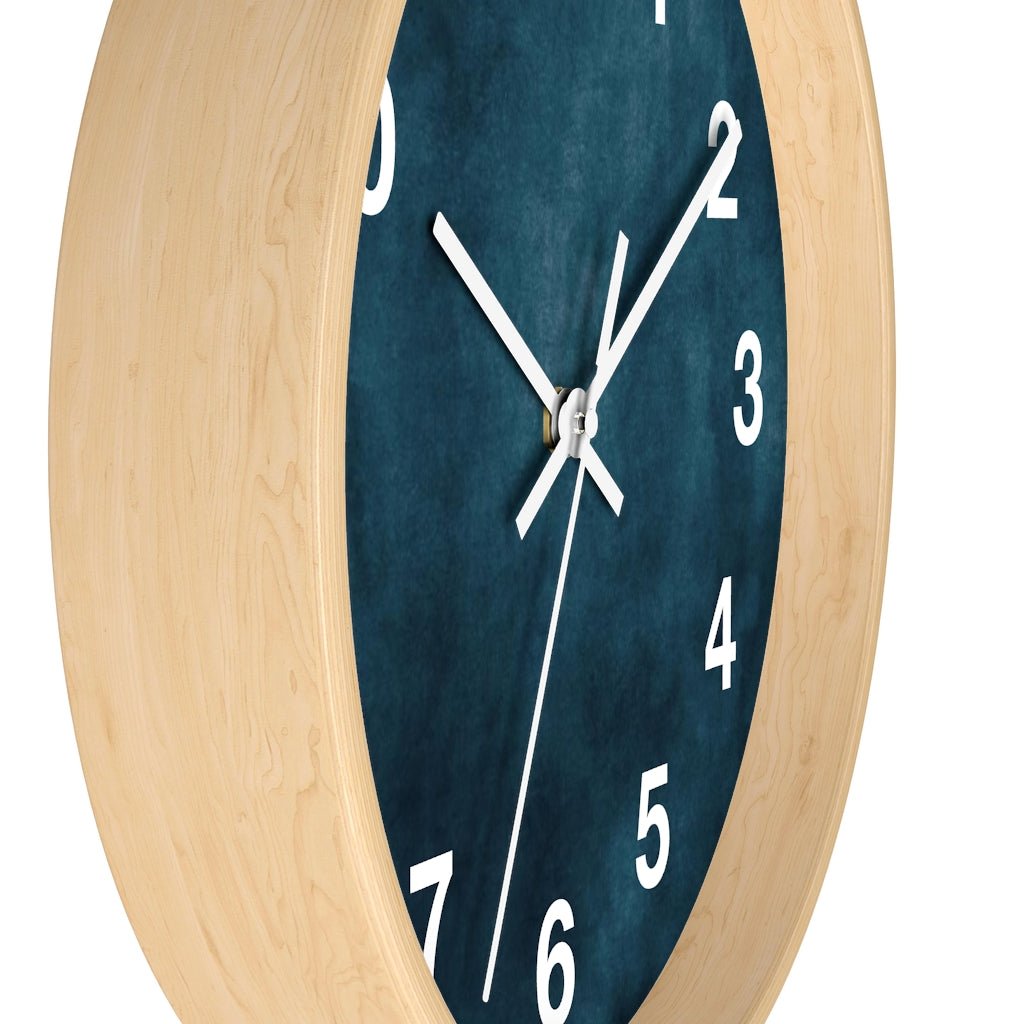 Abstract 10" Wood Wall Clock | Dark Teal Blue - Wall Clock
