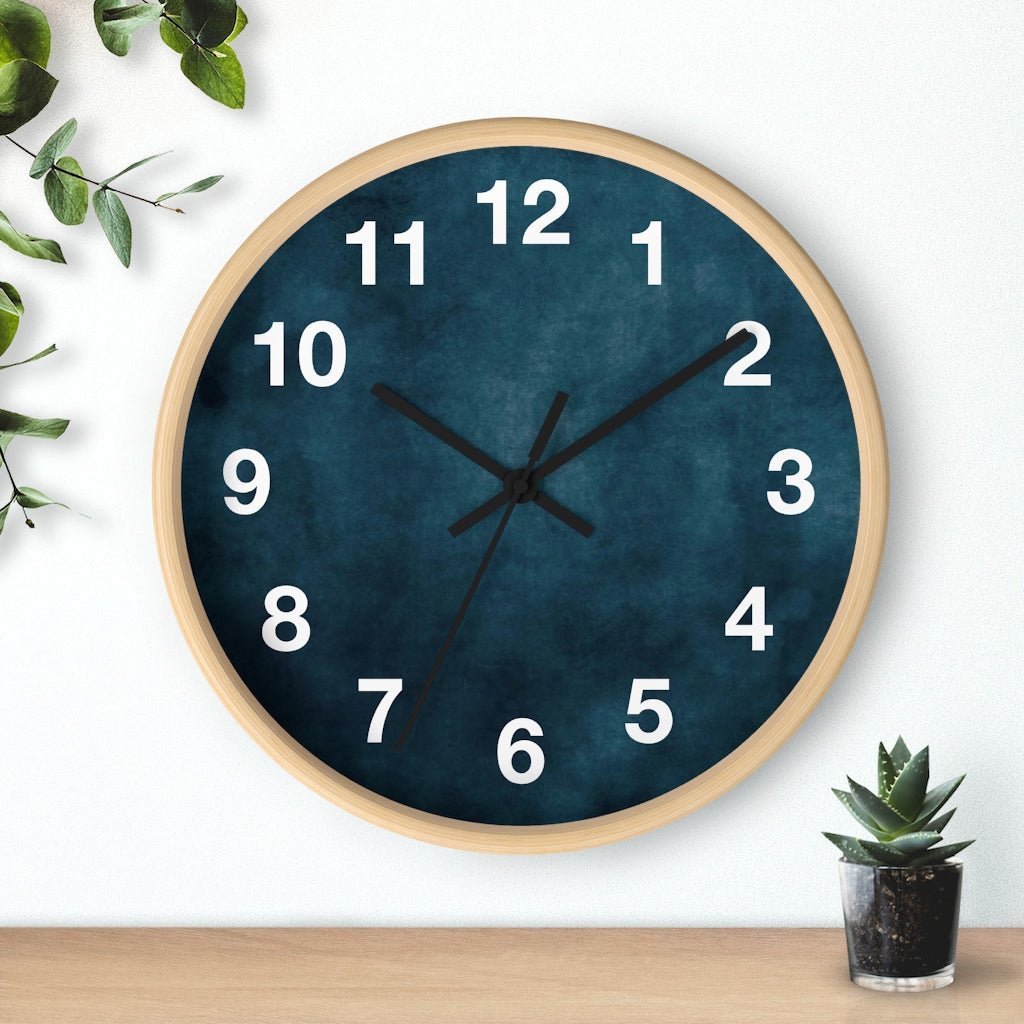 Abstract 10" Wood Wall Clock | Dark Teal Blue - Wall Clock