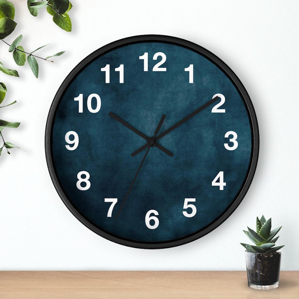 Abstract 10" Wood Wall Clock | Dark Teal Blue - Wall Clock